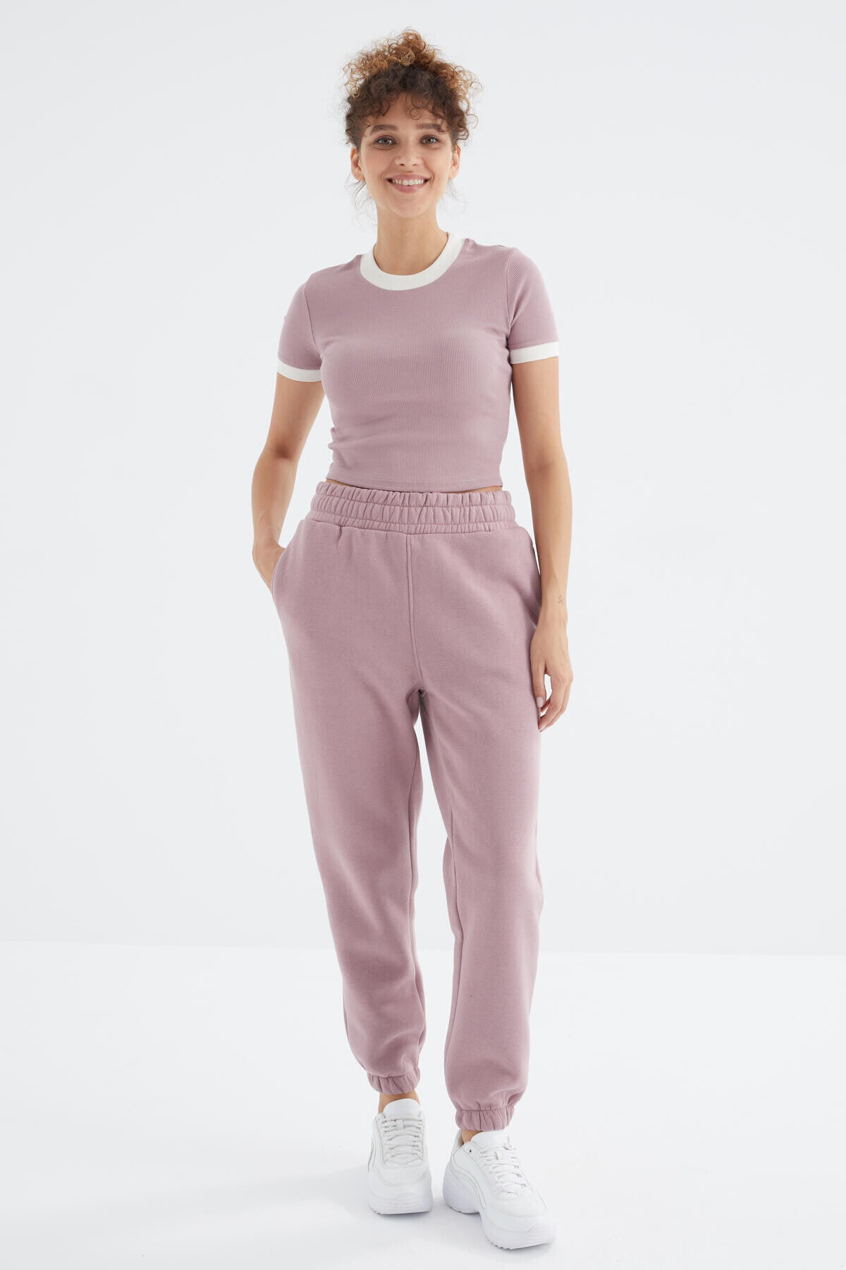 Gül Kurusu Yüksek Bel Rahat Form Basic Jogger Kadın Eşofman Alt - 94624