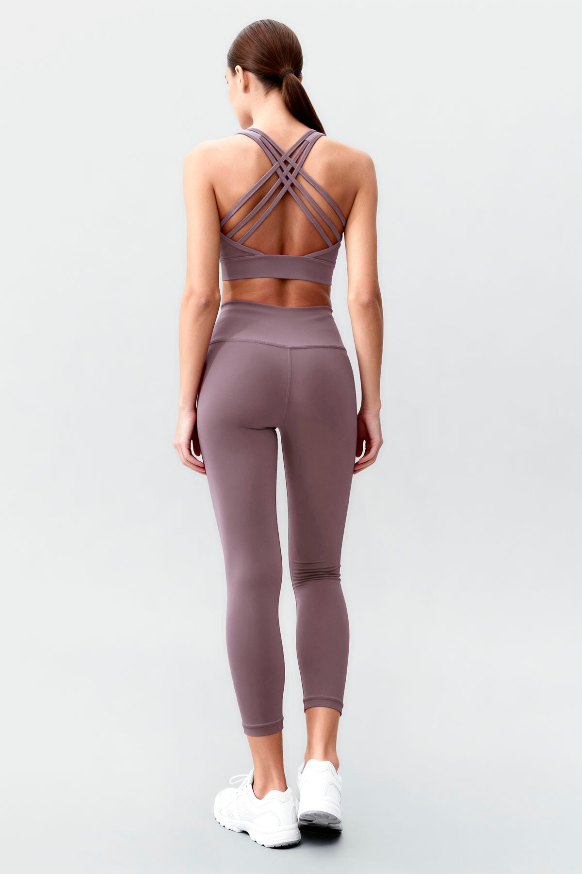 Gül Kurusu Yüksek Bel Toparlayıcı Çapraz Sırt Detaylı Slim Fit Kadın Tayt Takım - 95283