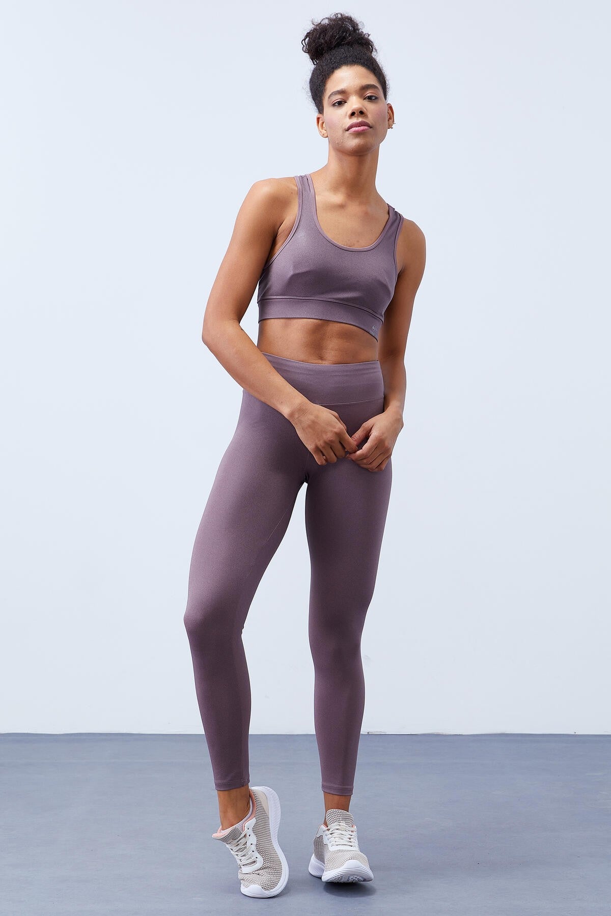 Gül Kurusu Yüksek Bel Toparlayıcılı Sırt Detaylı Slim Fit Büstiyer Kadın Tayt Takım - 95281