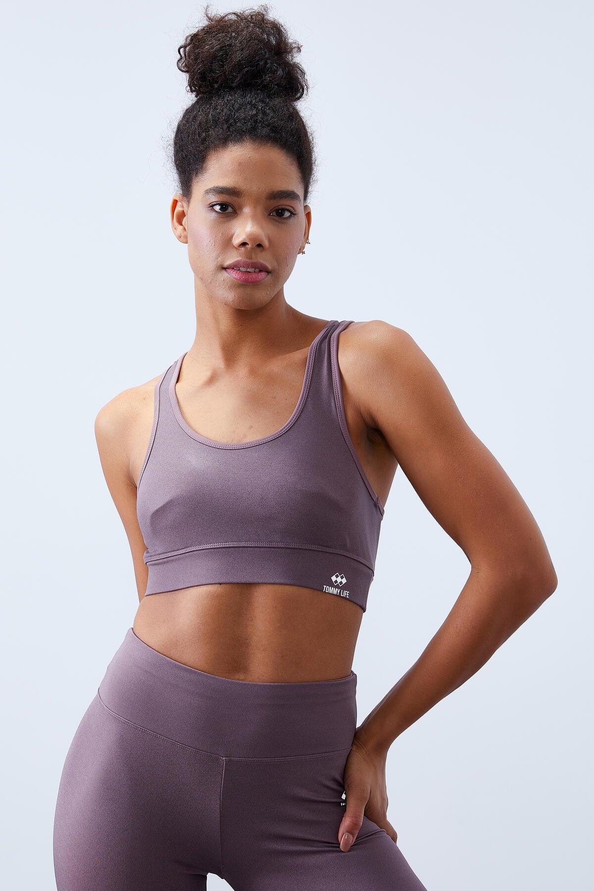Gül Kurusu Yüksek Bel Toparlayıcılı Sırt Detaylı Slim Fit Büstiyer Kadın Tayt Takım - 95281