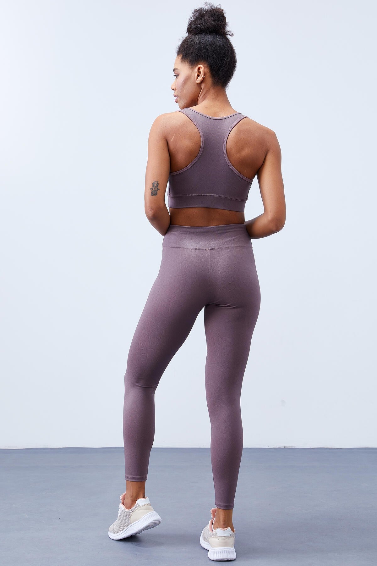 Gül Kurusu Yüksek Bel Toparlayıcılı Sırt Detaylı Slim Fit Büstiyer Kadın Tayt Takım - 95281