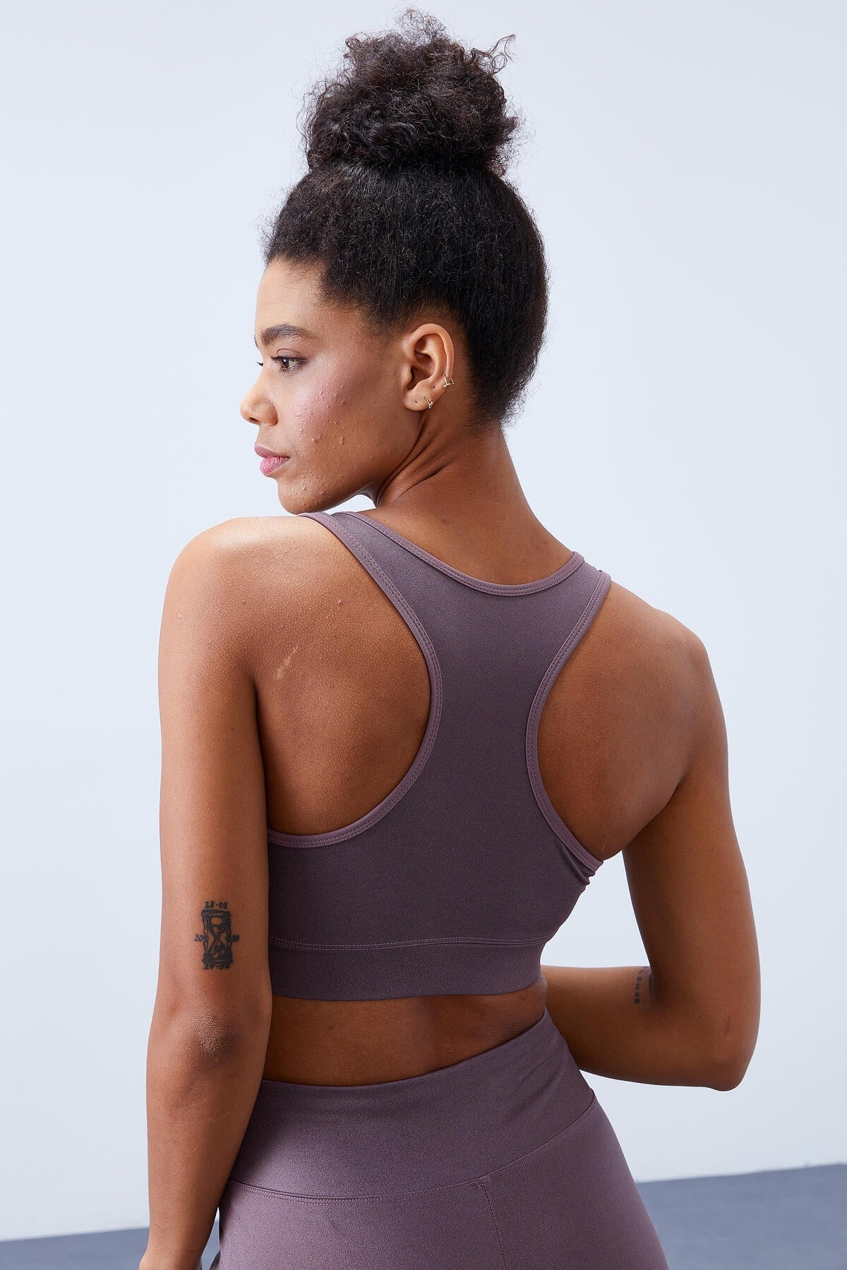 Gül Kurusu Yüksek Bel Toparlayıcılı Sırt Detaylı Slim Fit Büstiyer Kadın Tayt Takım - 95281