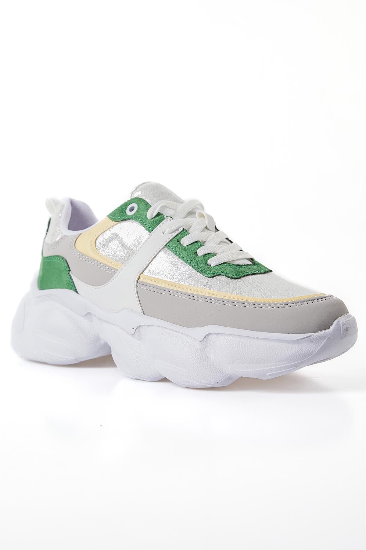 Gümüş Yüksek Tabanlı Bağcıklı Renk Geçişli Suni Deri Kadın Spor Ayakkabı - 89206