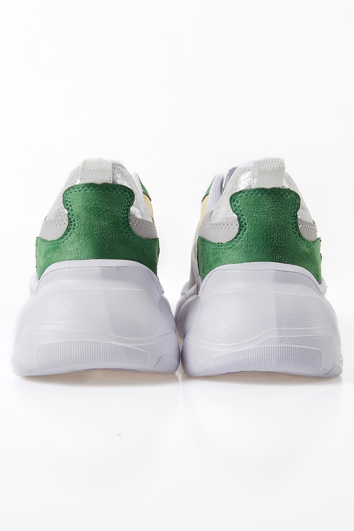 Gümüş Yüksek Tabanlı Bağcıklı Renk Geçişli Suni Deri Kadın Spor Ayakkabı - 89206