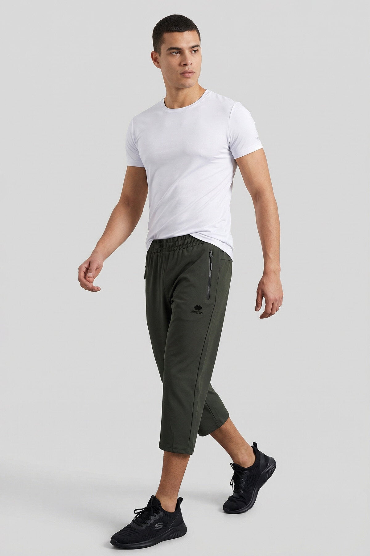 Haki Bağcıklı Standart Kalıp Fermuar Cepli Aktif Spor Erkek Kapri - 83096