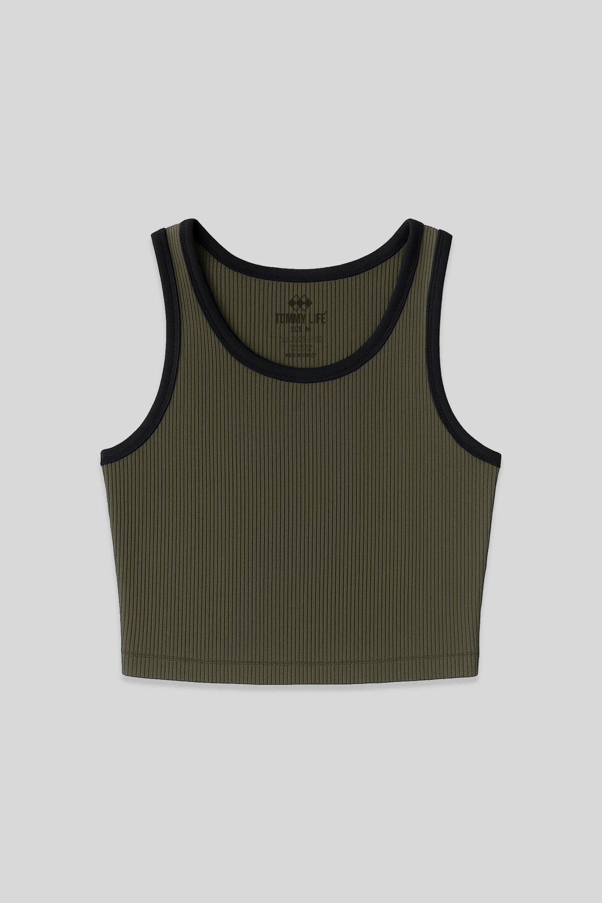 Haki Basic Sıfır Kol Dar Kalıp U Yaka Kadın Crop Top Atlet - 97160