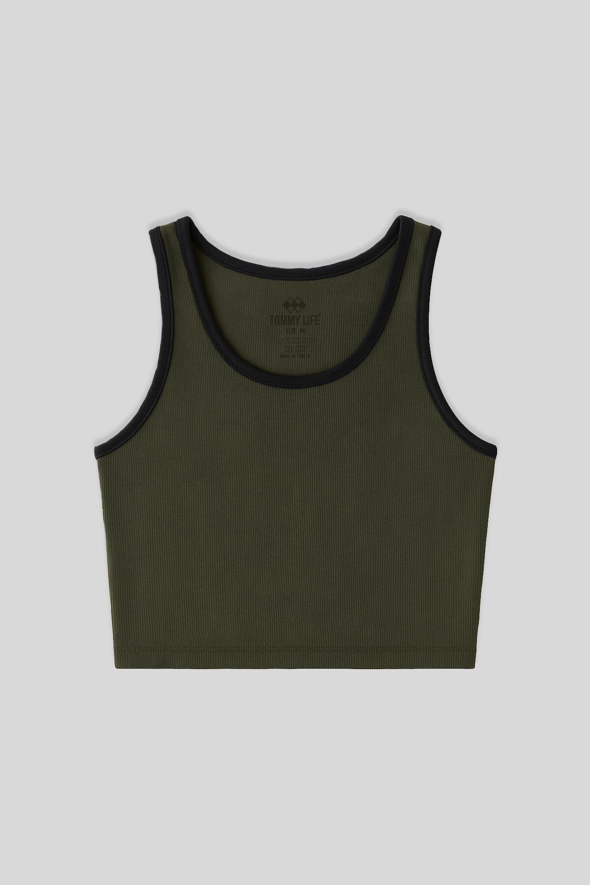 Haki Basic Sıfır Kol Dar Kalıp U Yaka Kadın Crop Top Atlet - 97162