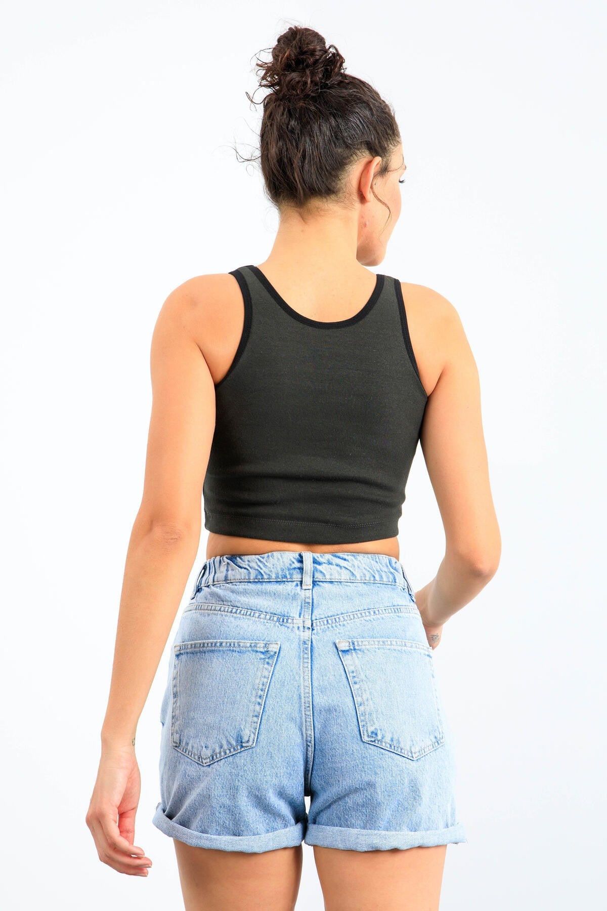 Haki Basic Sıfır Kol Dar Kalıp U Yaka Kadın Crop Top Atlet - 97162