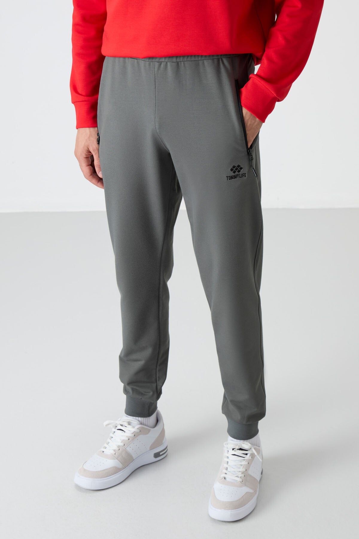 Haki Fermuar Cepli Standart Kalıp Jogger Erkek Eşofman Alt - 84587