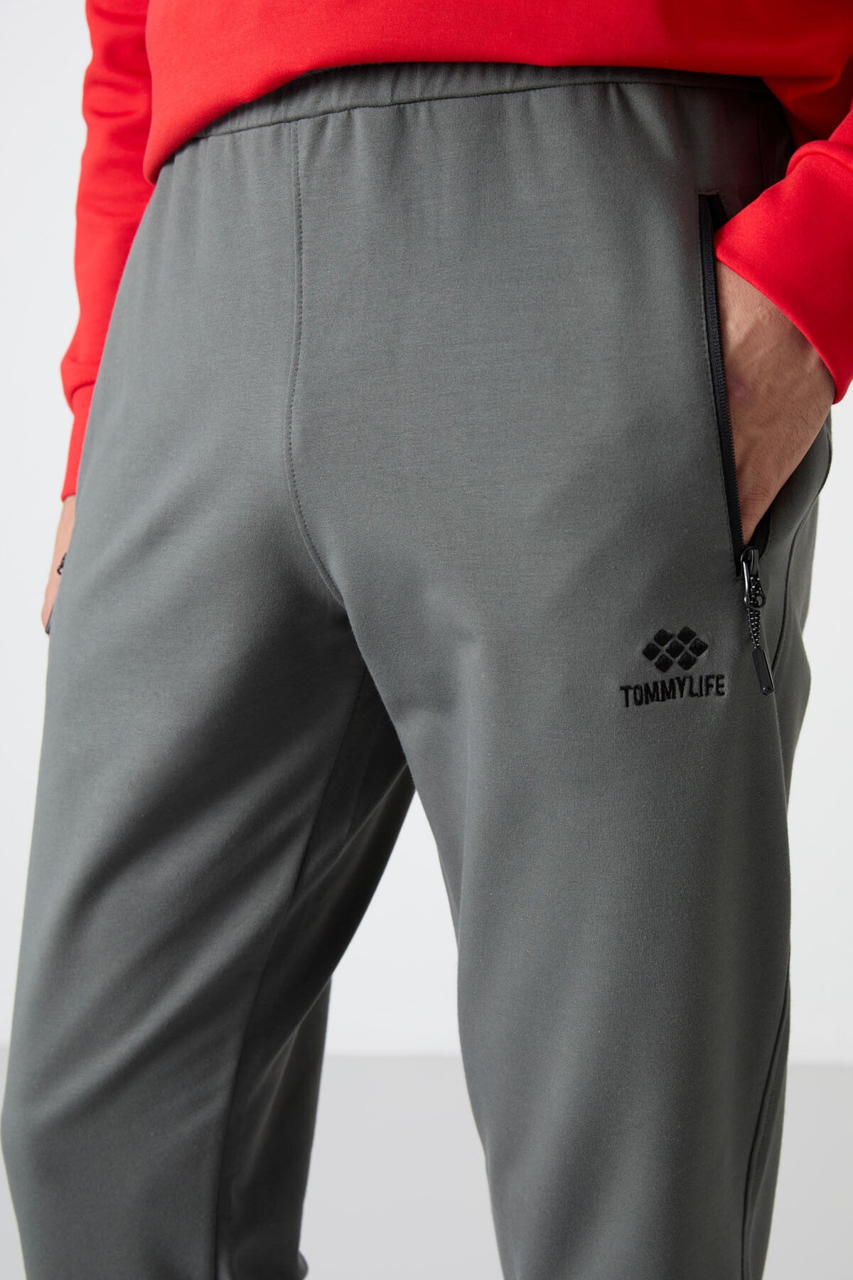 Haki Fermuar Cepli Standart Kalıp Jogger Erkek Eşofman Alt - 84587