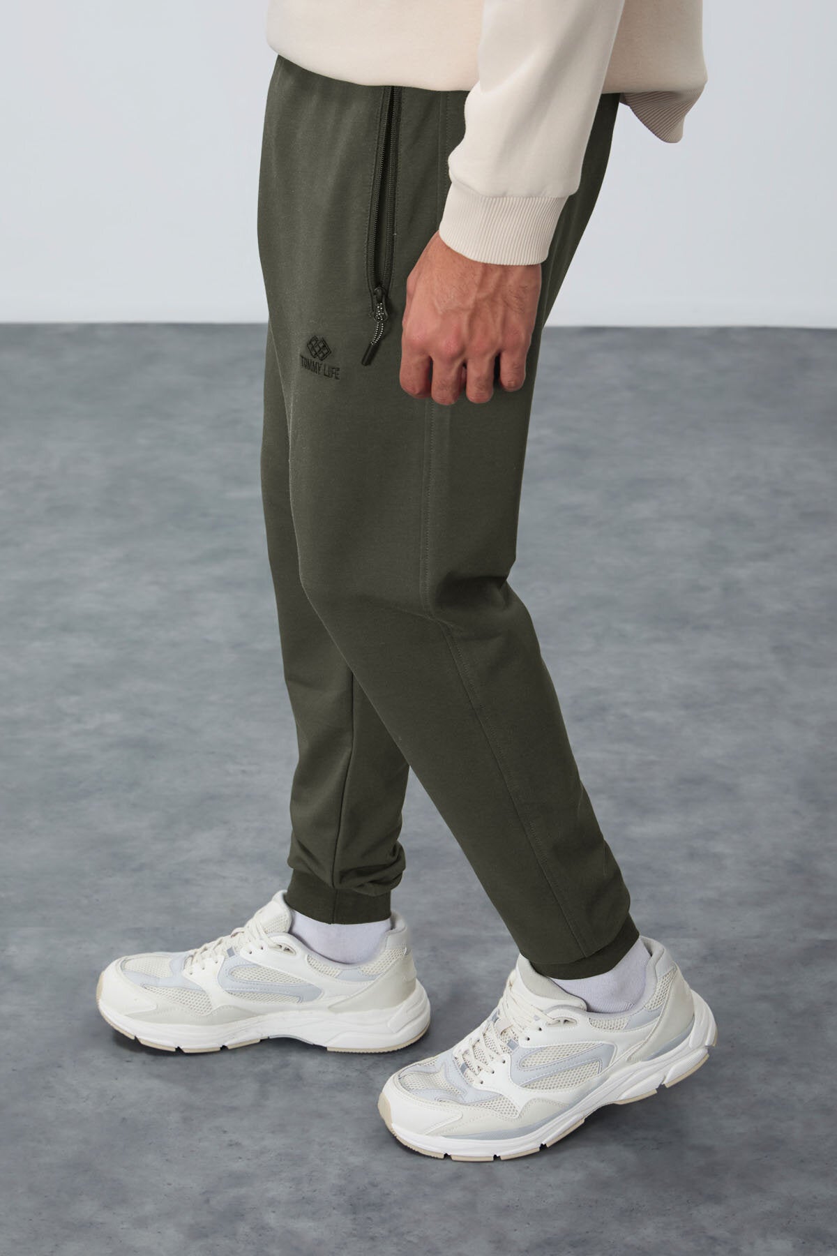 Haki Fermuar Cepli Standart Kalıp Jogger Erkek Eşofman Alt - 84651