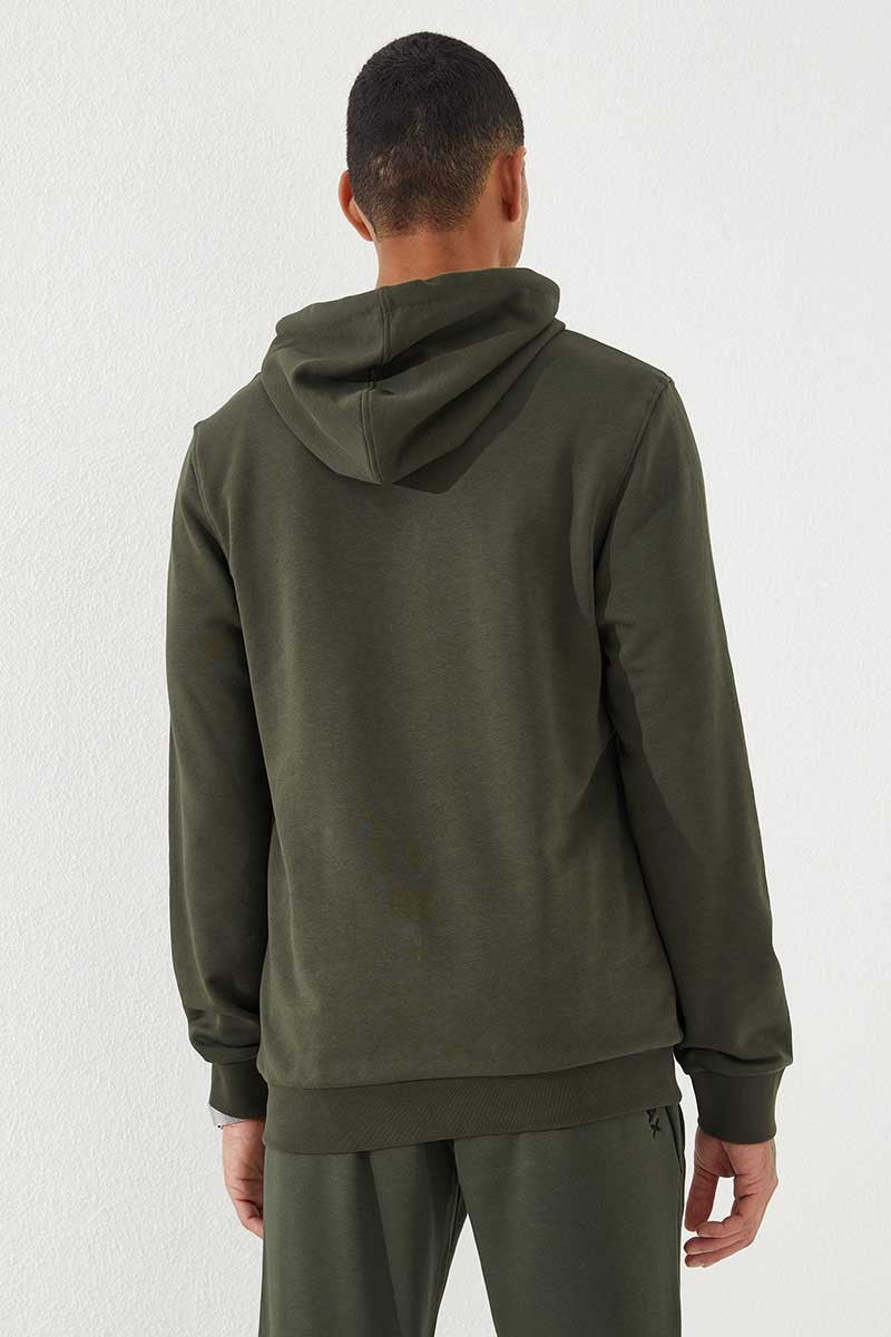Haki Kanguru Cep Standart Kalıp Kapüşonlu Erkek Sweatshirt - 87872
