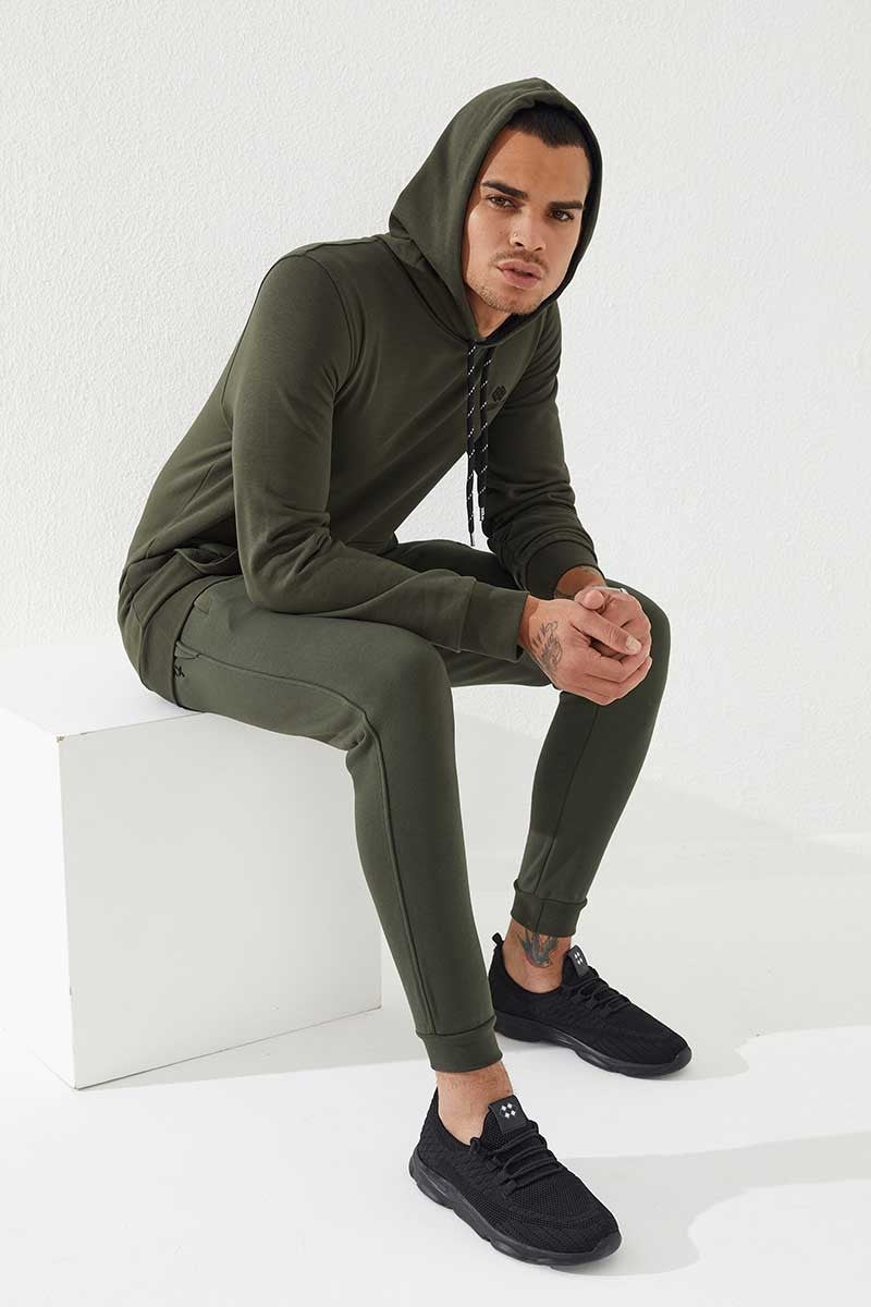 Haki Kanguru Cep Standart Kalıp Kapüşonlu Erkek Sweatshirt - 87872
