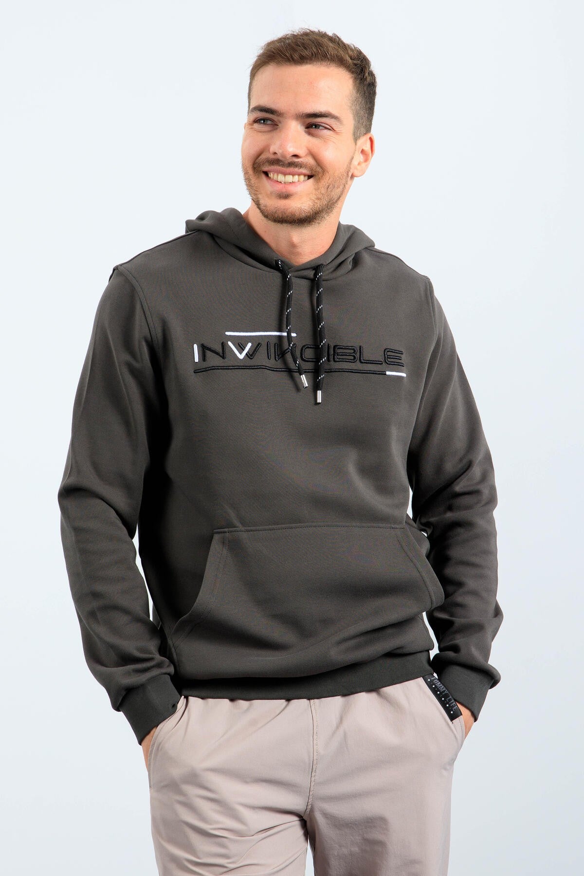 Haki Kanguru Cep Standart Kalıp Kapüşonlu Erkek Sweatshirt - 87883