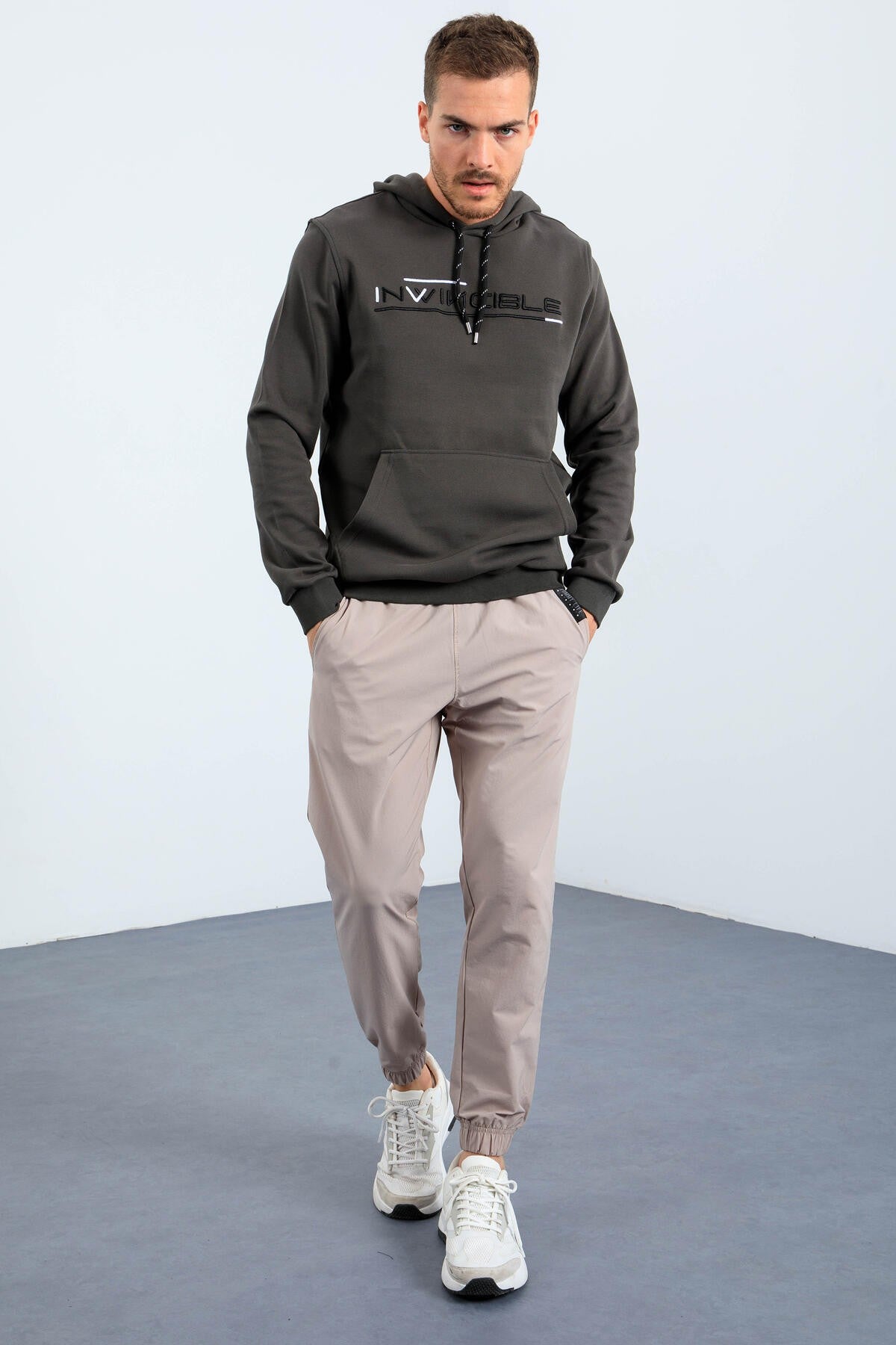 Haki Kanguru Cep Standart Kalıp Kapüşonlu Erkek Sweatshirt - 87883