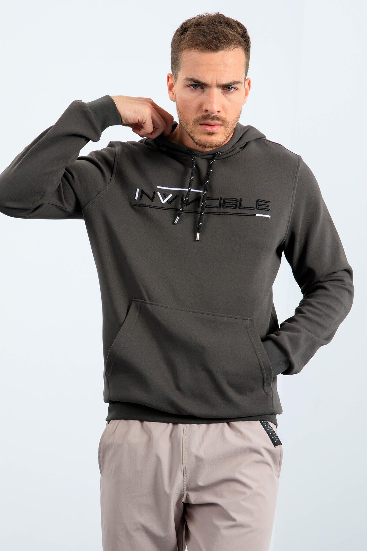 Haki Kanguru Cep Standart Kalıp Kapüşonlu Erkek Sweatshirt - 87883