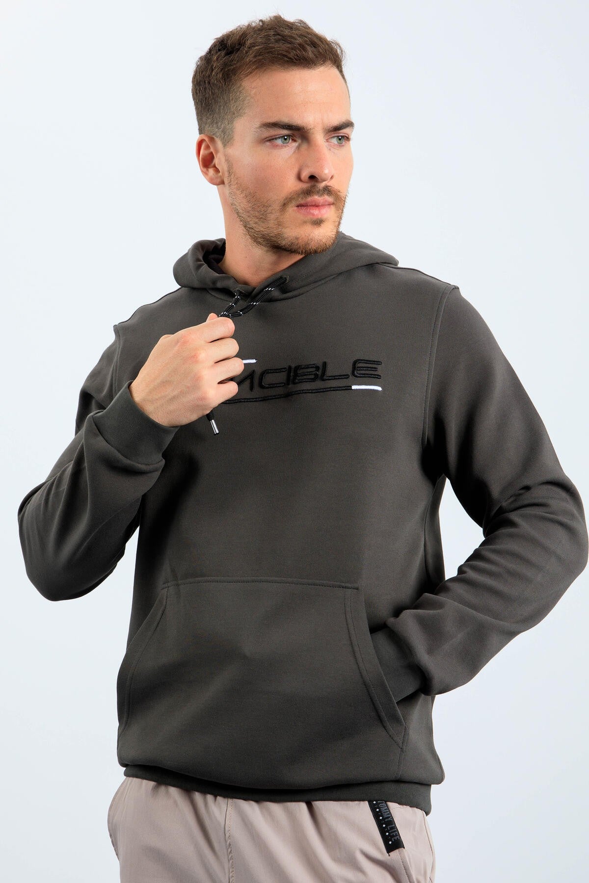 Haki Kanguru Cep Standart Kalıp Kapüşonlu Erkek Sweatshirt - 87883