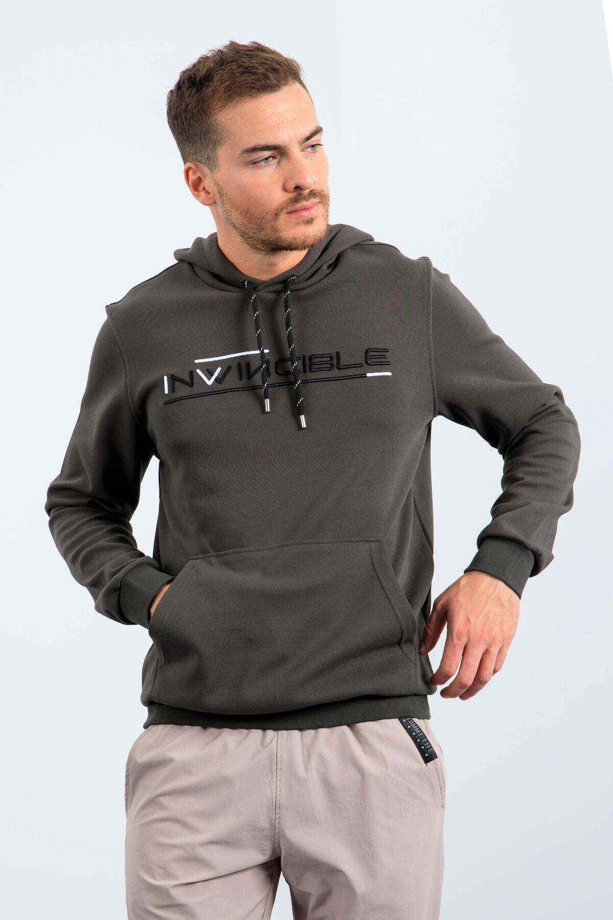 Haki Kanguru Cep Standart Kalıp Kapüşonlu Erkek Sweatshirt - 87883