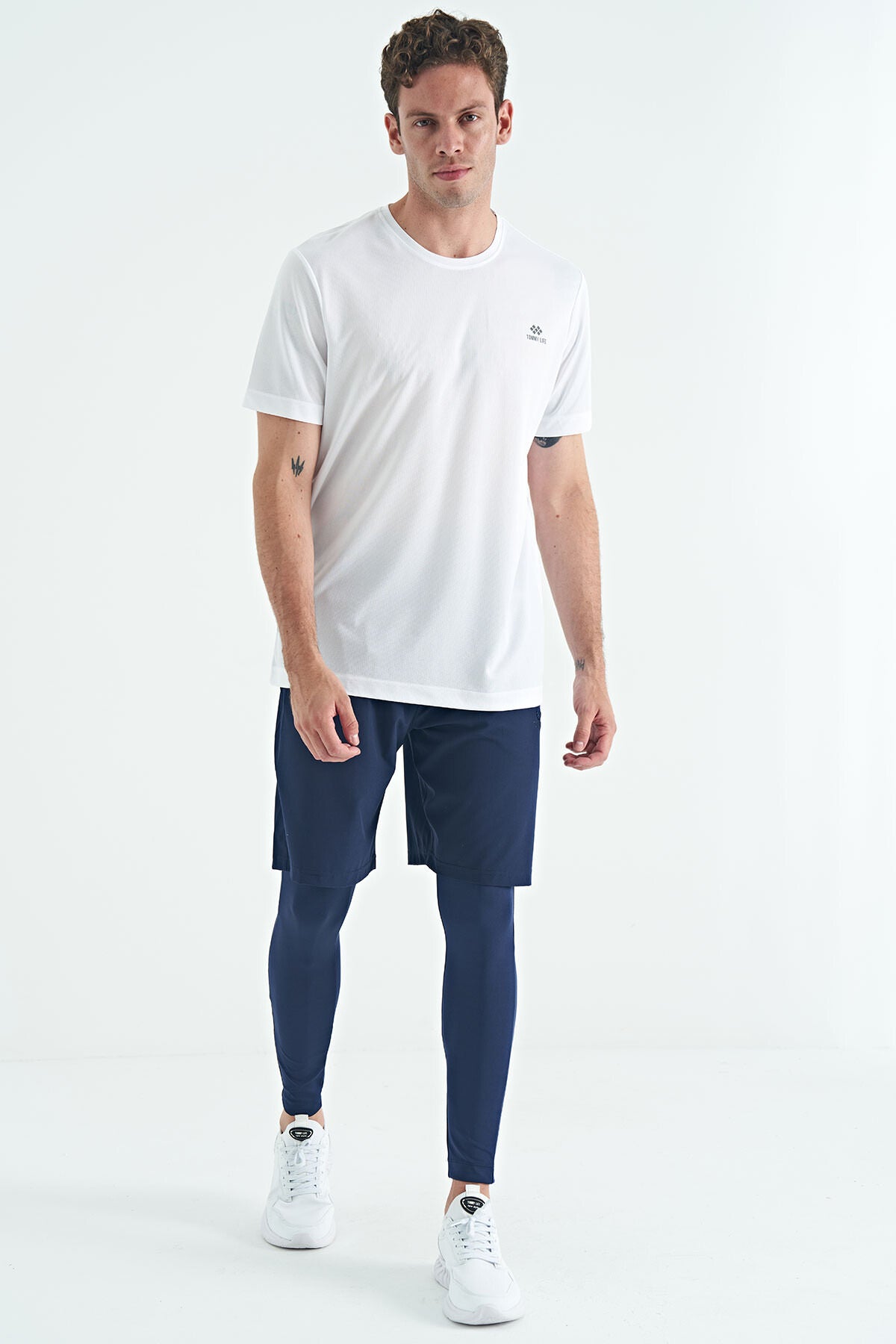 İndigo Arka Bilek Baskı Detaylı Yüksek Bel Slim Fit Aktif Spor Erkek Tayt - 84988