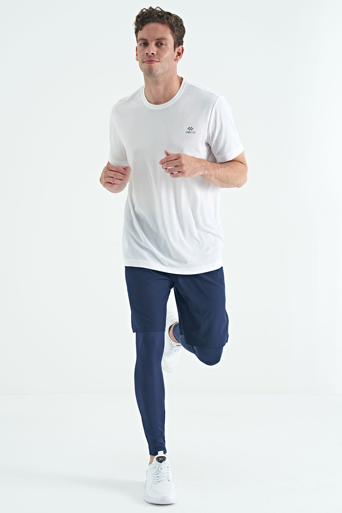 İndigo Arka Bilek Baskı Detaylı Yüksek Bel Slim Fit Aktif Spor Erkek Tayt - 84988