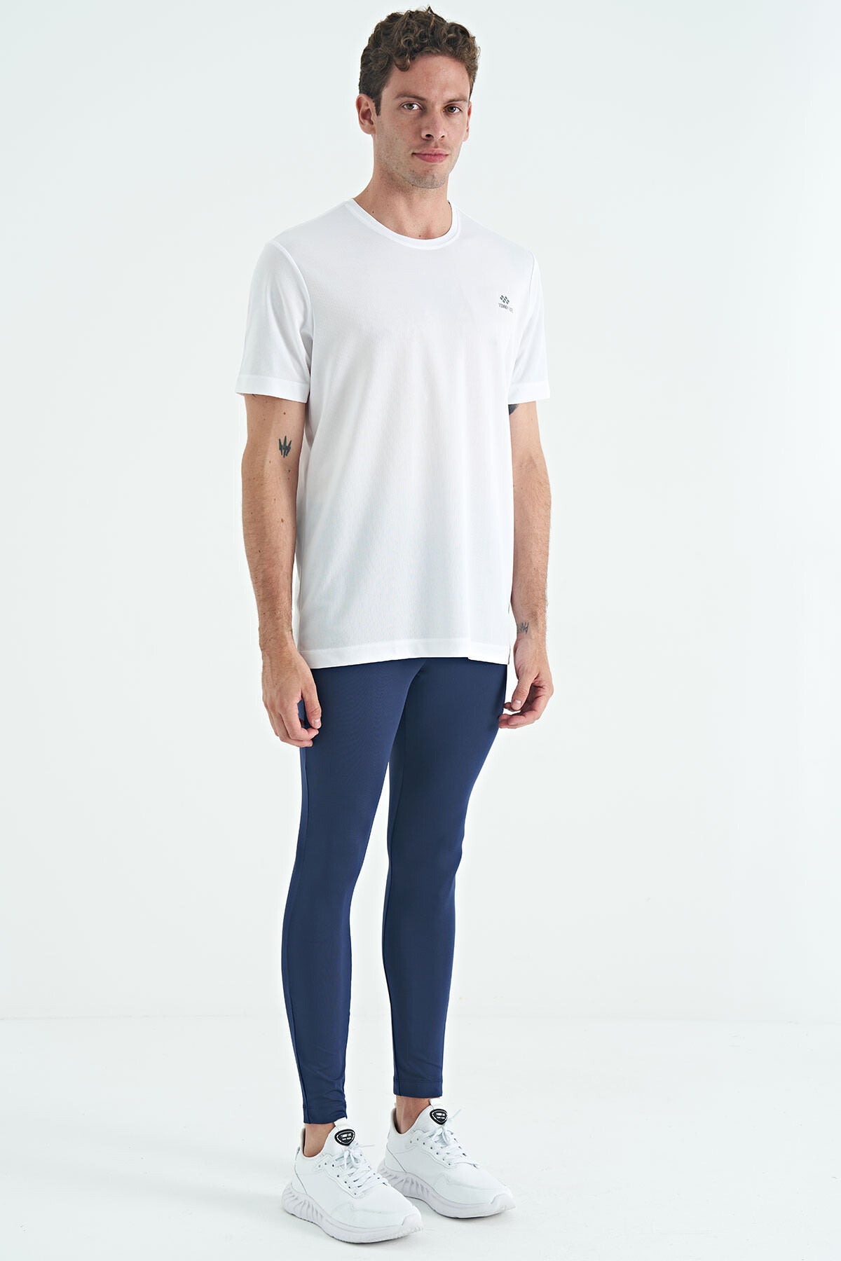 İndigo Arka Bilek Baskı Detaylı Yüksek Bel Slim Fit Aktif Spor Erkek Tayt - 84988