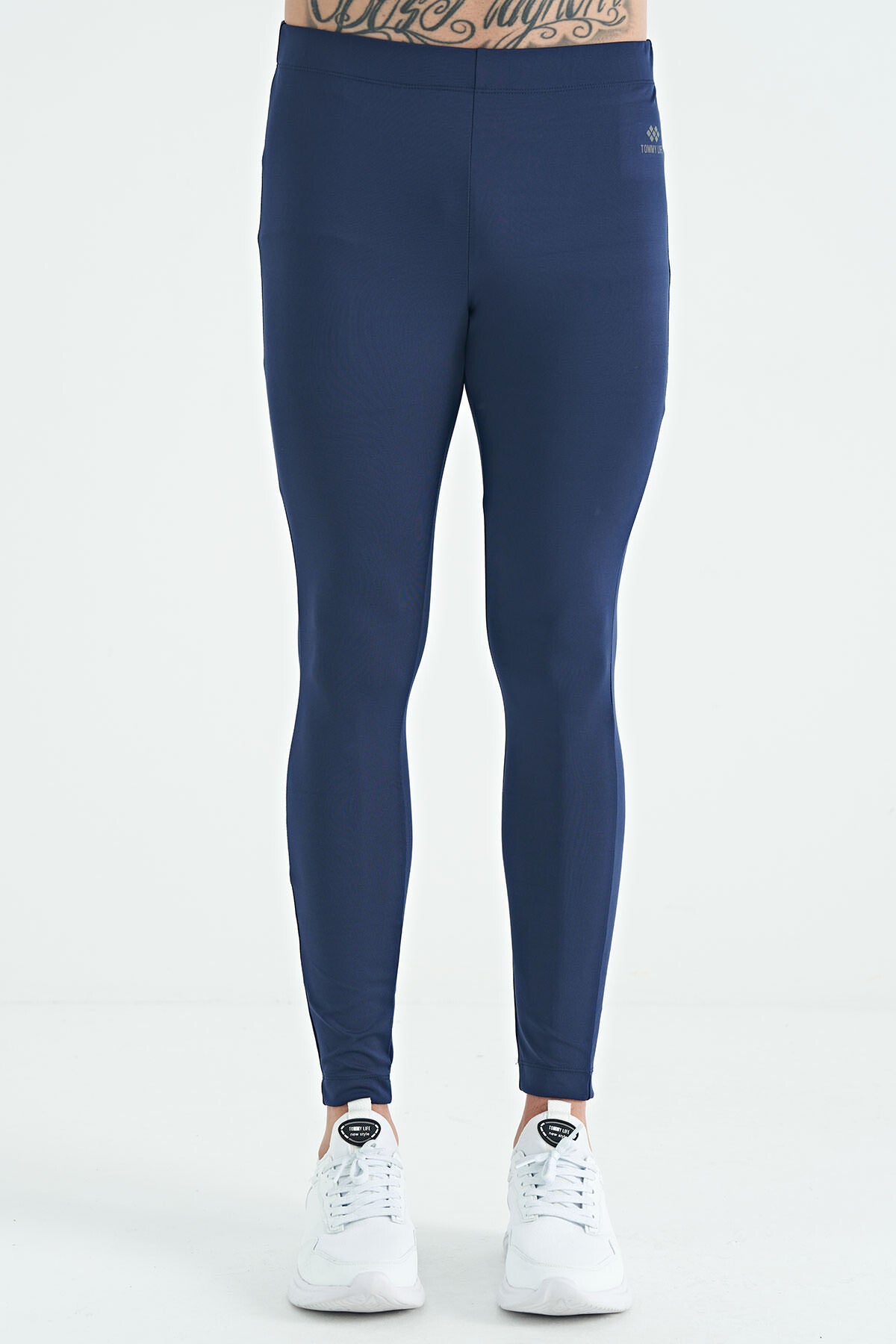 İndigo Arka Bilek Baskı Detaylı Yüksek Bel Slim Fit Aktif Spor Erkek Tayt - 84988