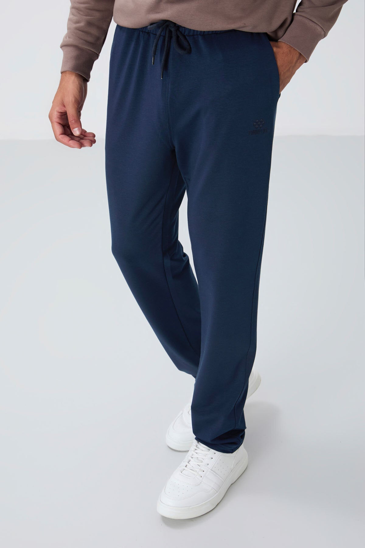 İndigo Bağcıklı Cepli Standart Kalıp Klasik Paça Erkek Eşofman Alt - 84682