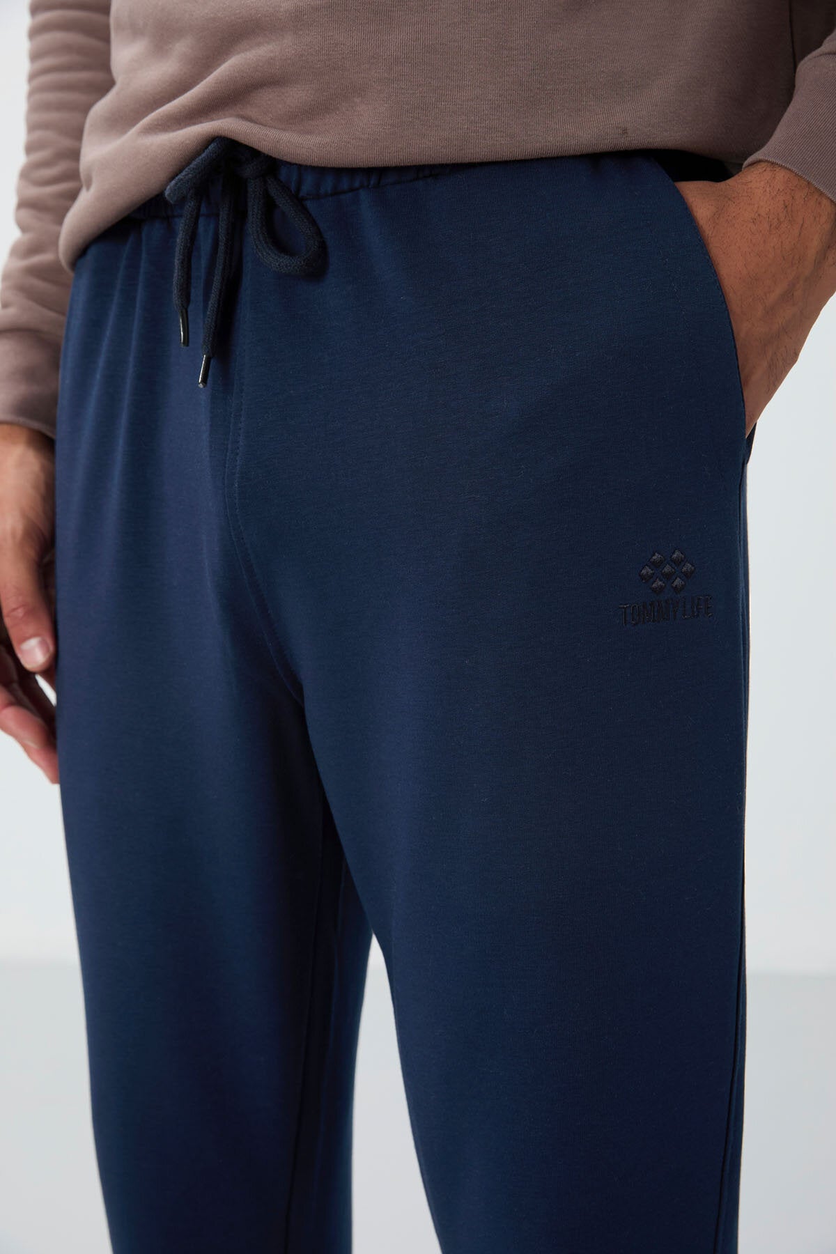 İndigo Bağcıklı Cepli Standart Kalıp Klasik Paça Erkek Eşofman Alt - 84682