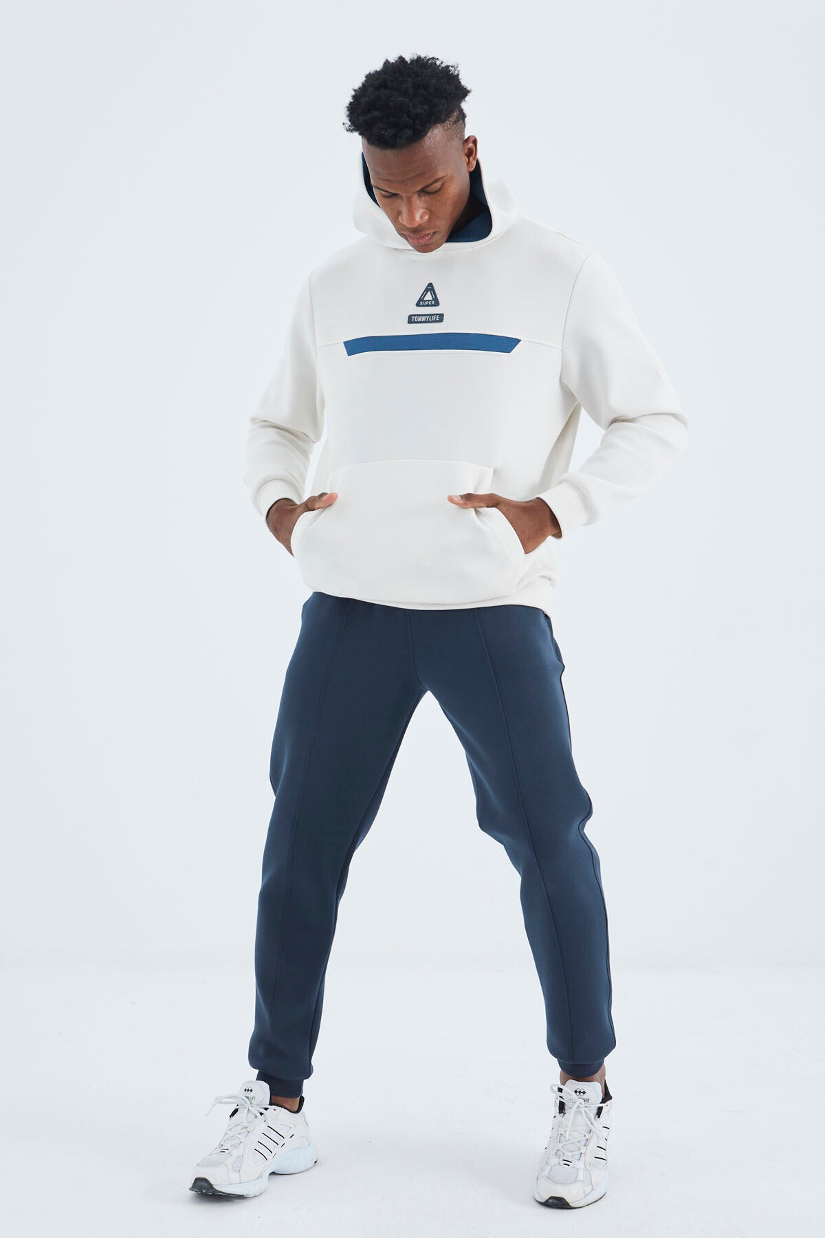 İndigo Bağcıklı Ön Dikiş Detaylı Standart Kalıp Erkek Eşofman Alt - 84994