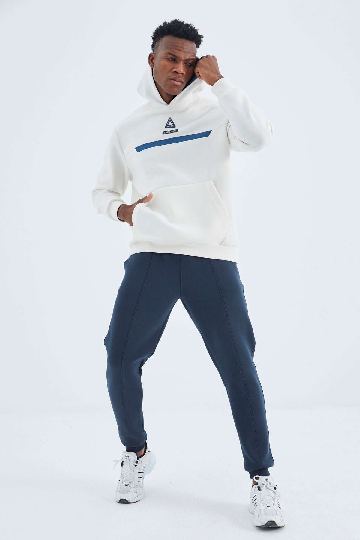 İndigo Bağcıklı Ön Dikiş Detaylı Standart Kalıp Erkek Eşofman Alt - 84994