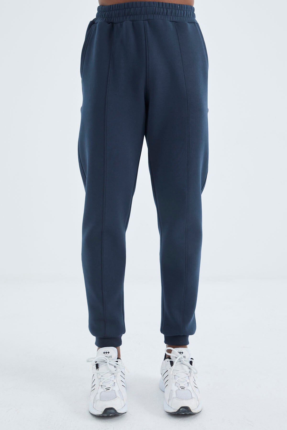 İndigo Bağcıklı Ön Dikiş Detaylı Standart Kalıp Erkek Eşofman Alt - 84994