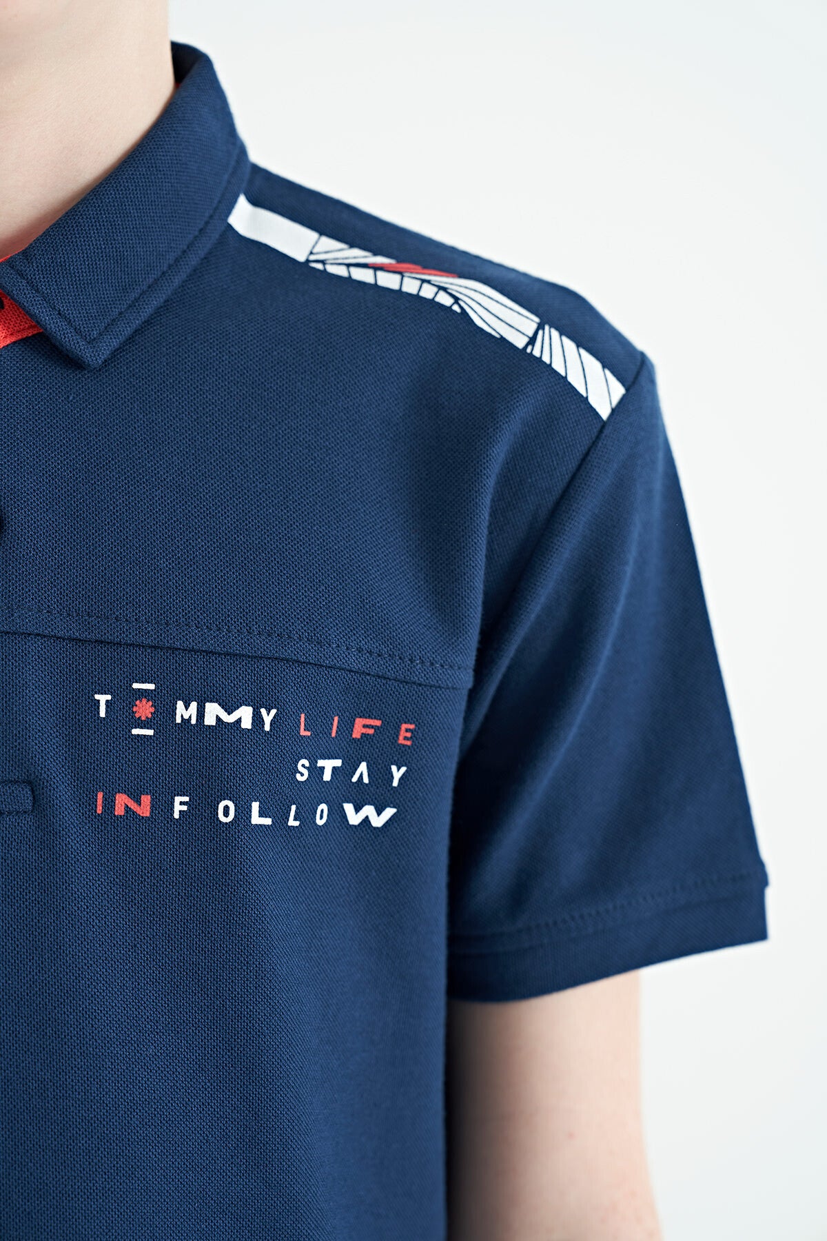 İndigo Baskı Detaylı Standart Kalıp Polo Yaka Erkek Çocuk T-Shirt - 11140