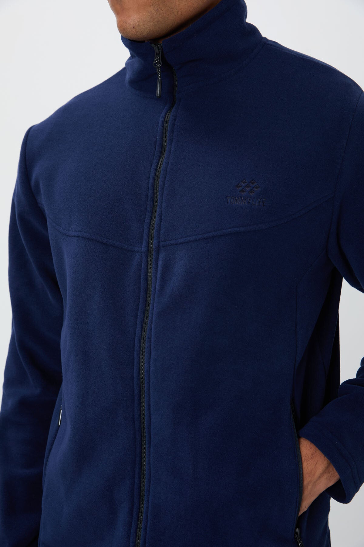 İndigo Dik Yaka Basic Fermuar Cepli Standart Kalıp Erkek Polar Eşofman Takımı - 85193