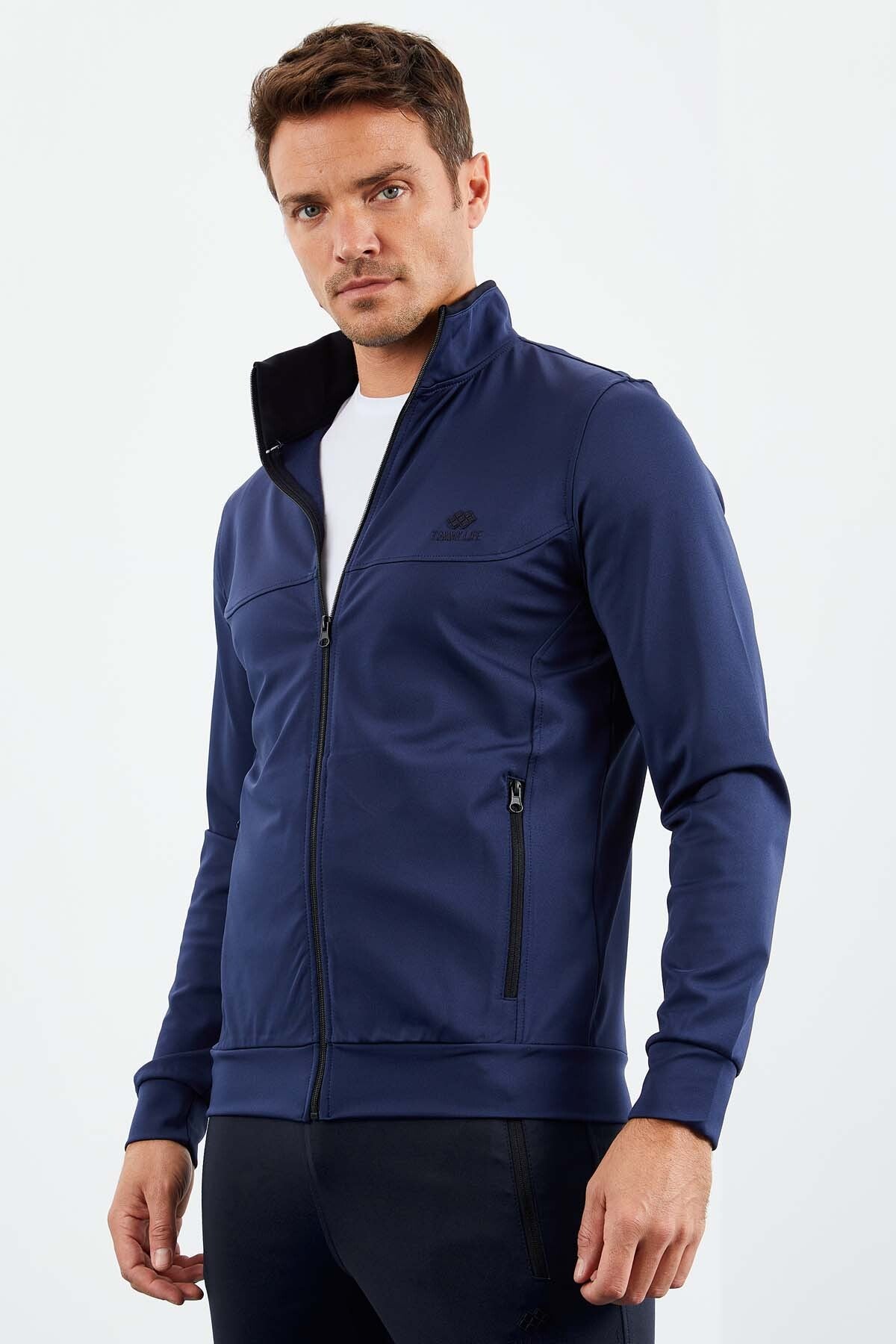 İndigo Dik Yaka Fermuarlı Standart Kalıp Manşetli Erkek Eşofman Takım - 85160