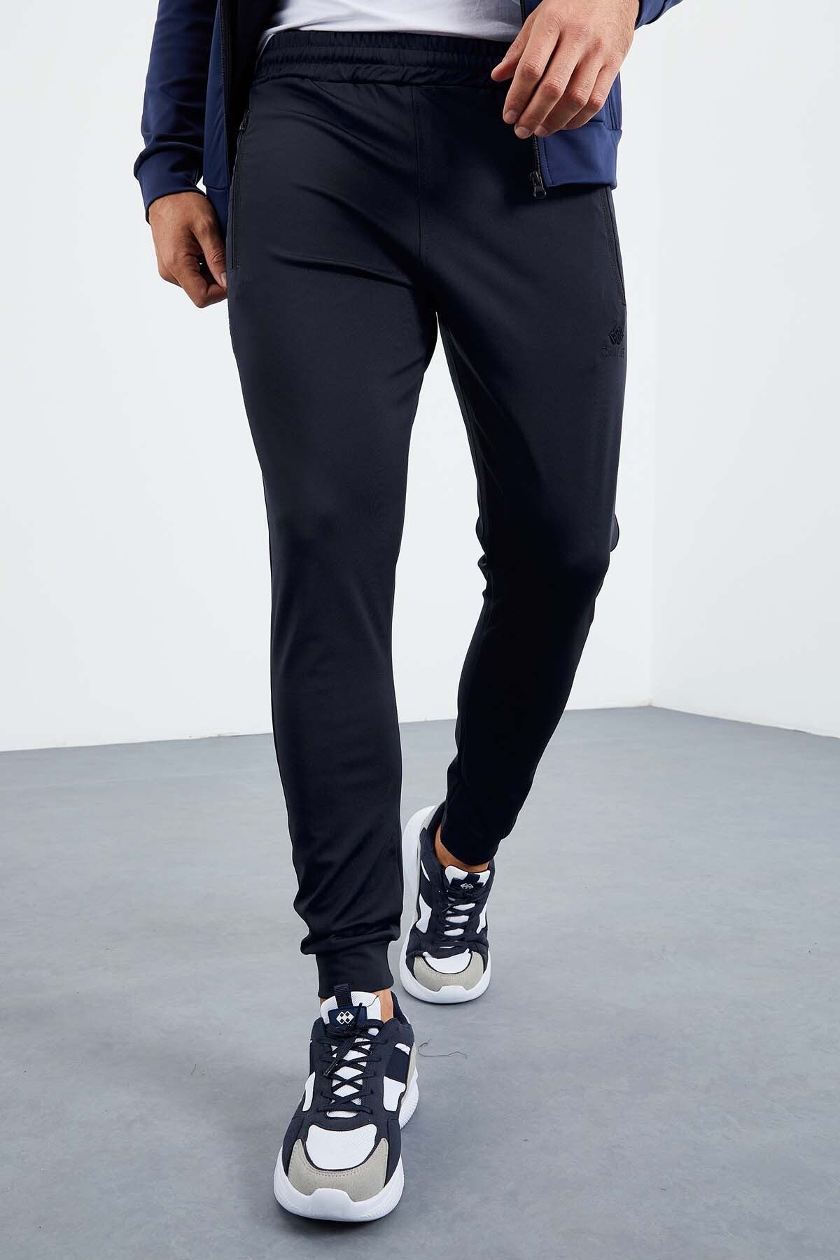 İndigo Dik Yaka Fermuarlı Standart Kalıp Manşetli Erkek Eşofman Takım - 85160