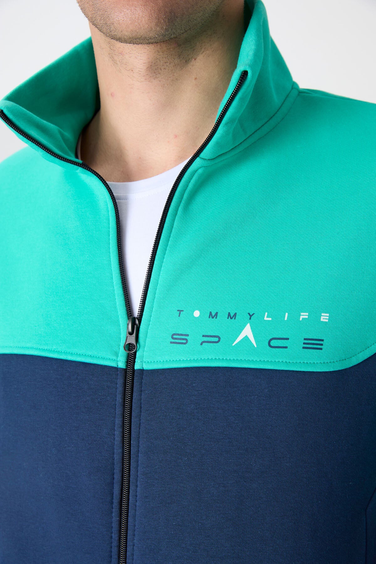 İndigo Dik Yaka Renk Geçişli İçi Polarlı Erkek Eşofman Takımı - 85186