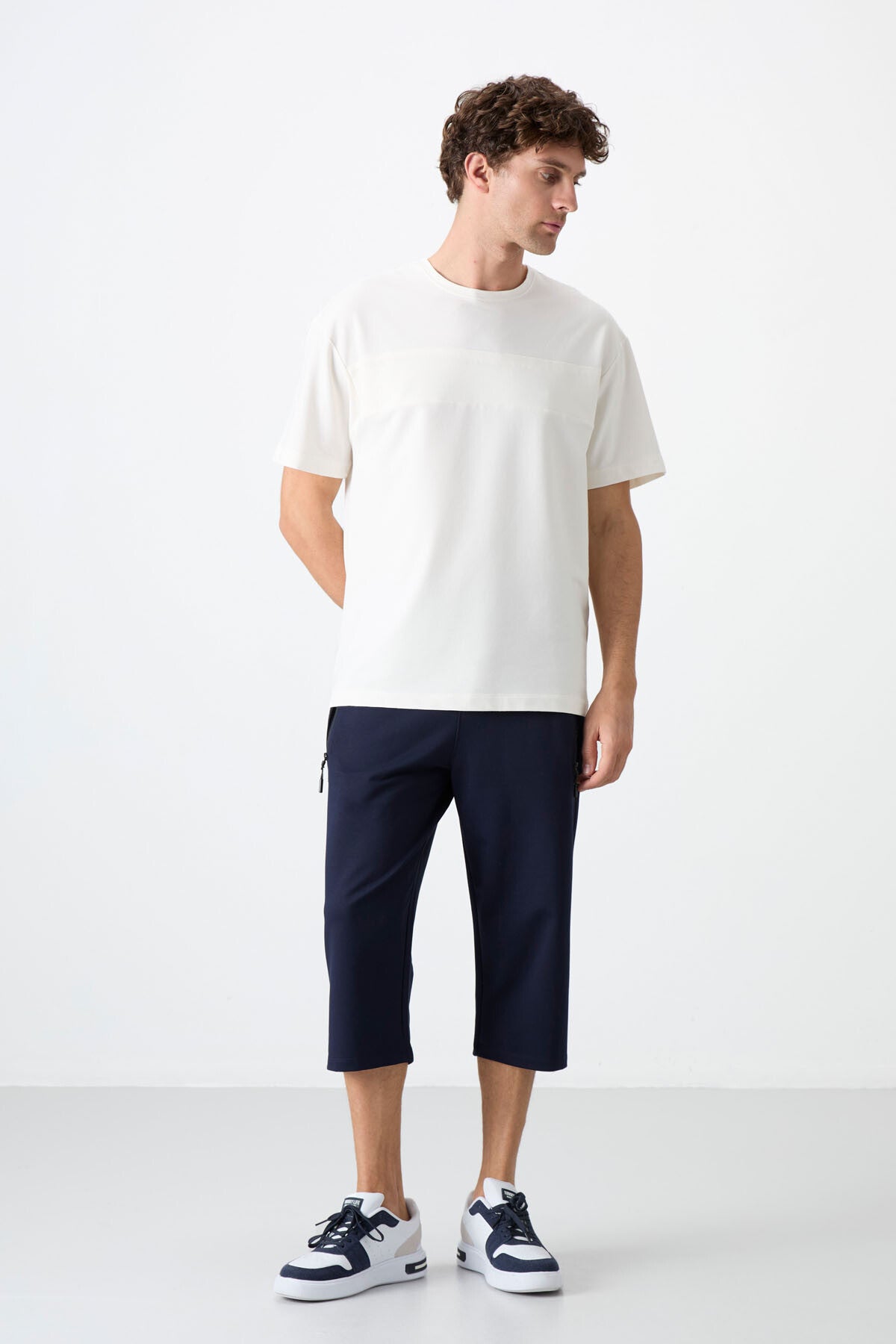 İndigo Fermuar Cepli Standart Kalıp Klasik Paça Erkek Kapri - 83091