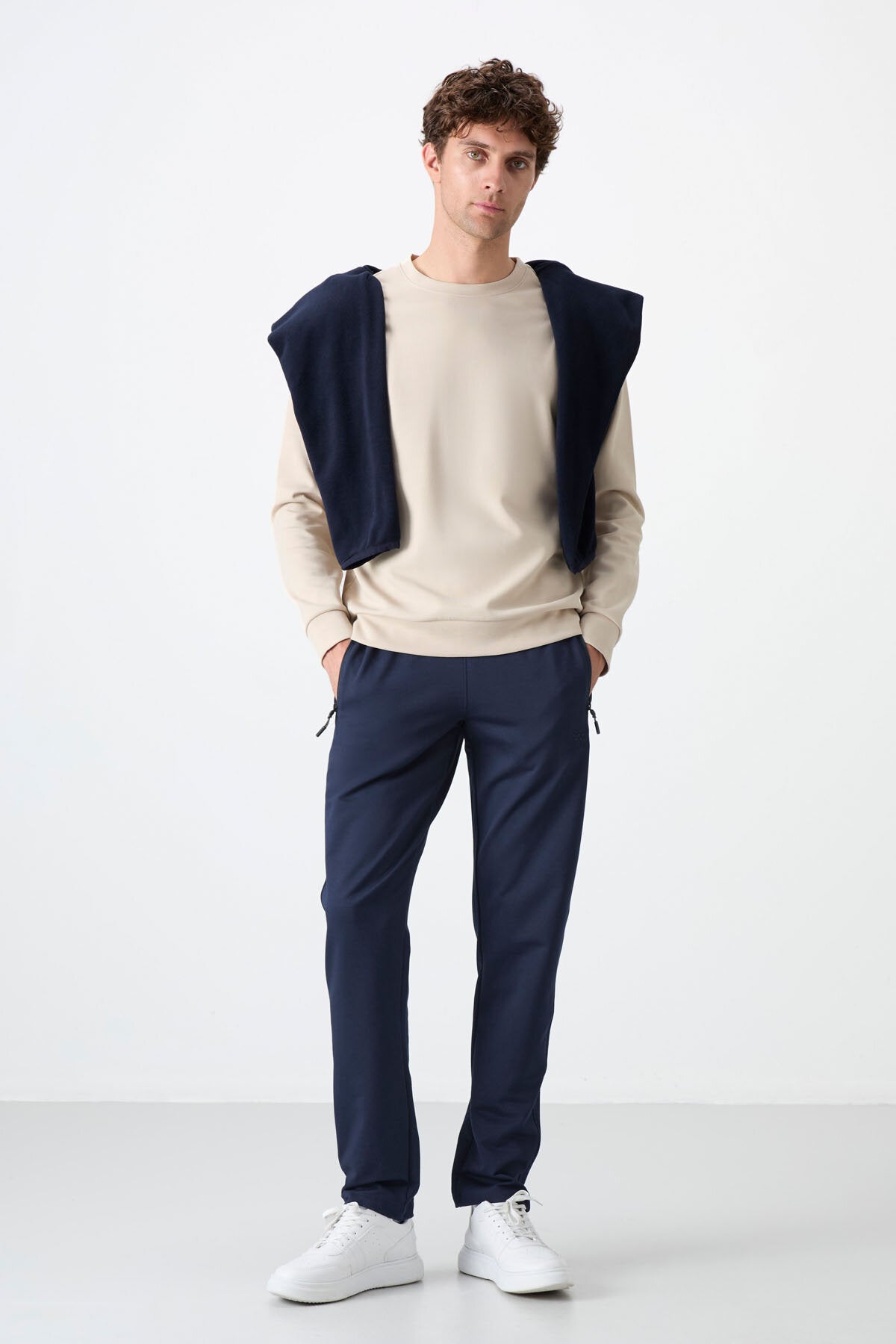 İndigo Fermuarlı Üç Cepli Dar Kalıp Klasik Paça Erkek Eşofman Alt - 84671