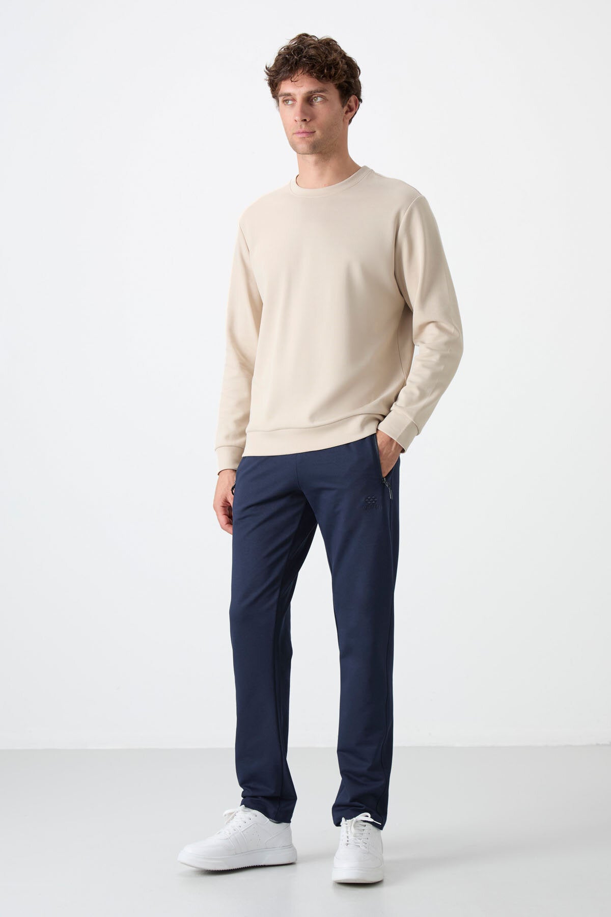 İndigo Fermuarlı Üç Cepli Dar Kalıp Klasik Paça Erkek Eşofman Alt - 84671