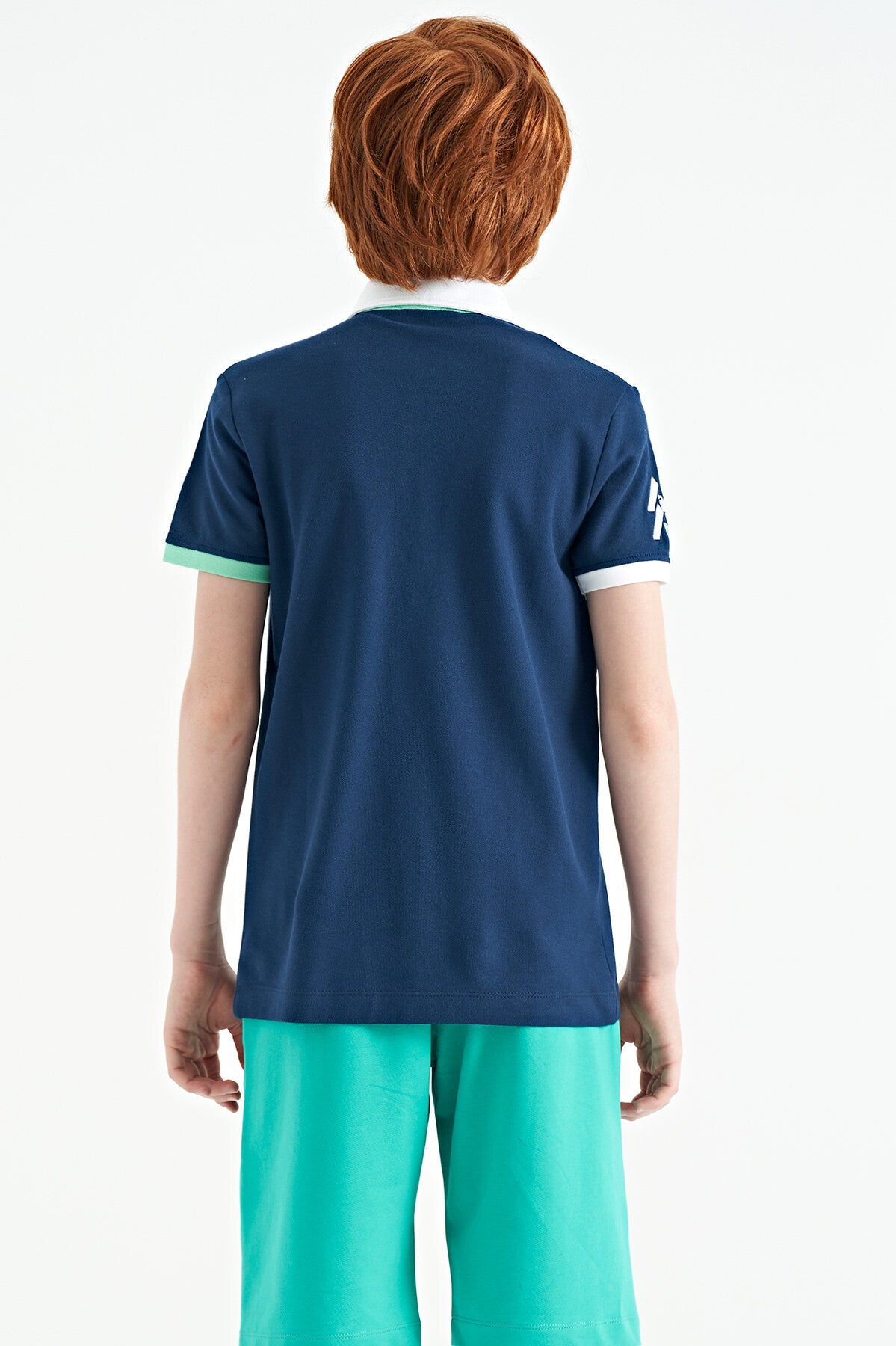 İndigo Kol Ucu Renkli Logo Nakışlı Standart Kalıp Polo Yaka Erkek Çocuk T-Shirt - 11138