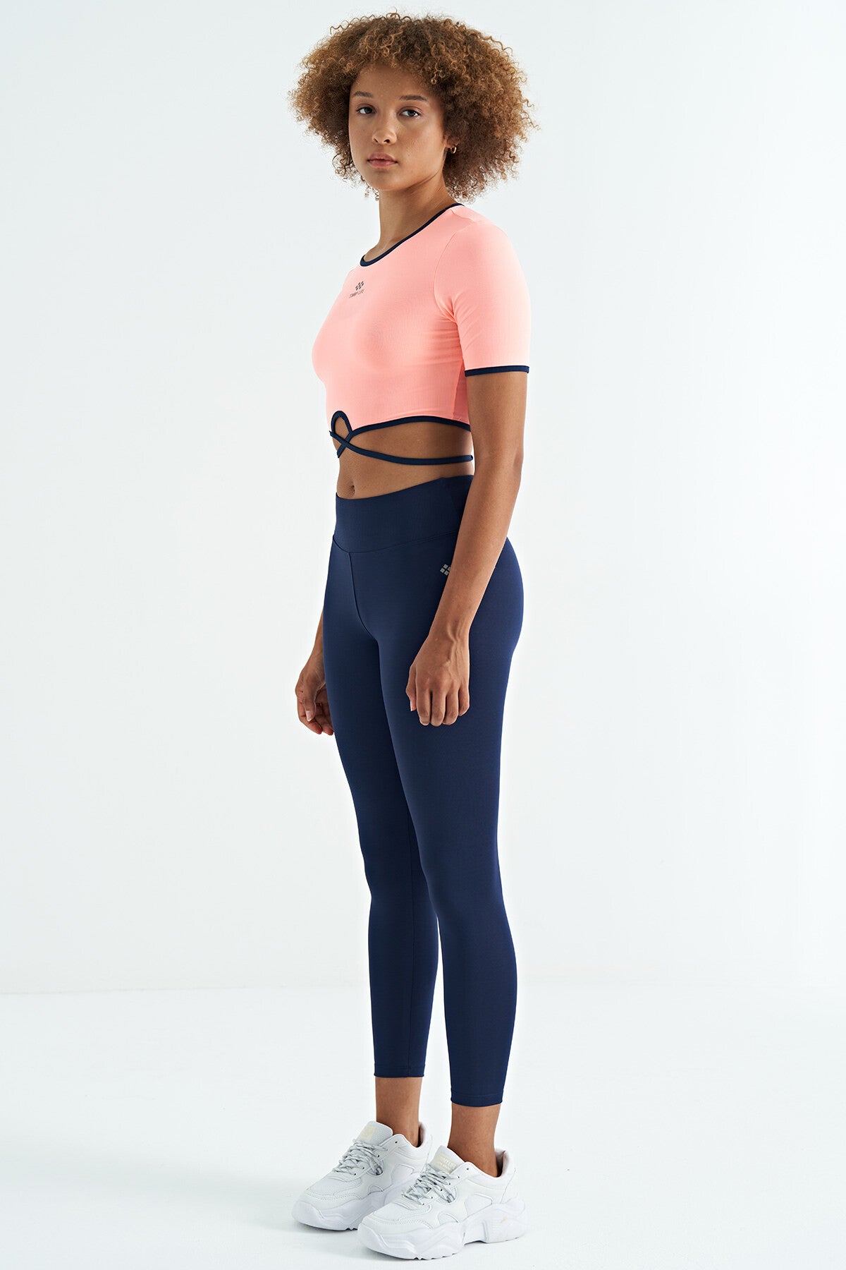 İndigo Logo Baskı Detaylı Yüksek Bel Dalgıç Kumaş Slim Fit Kadın Tayt - 94627