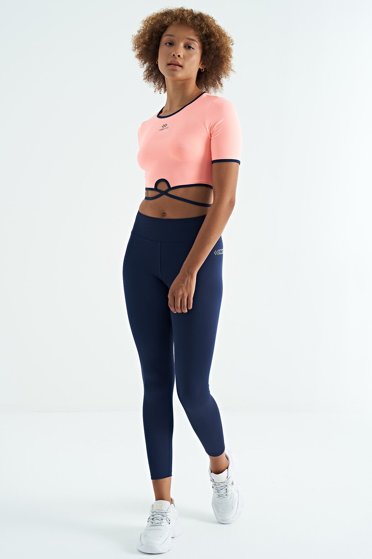 İndigo Logo Baskı Detaylı Yüksek Bel Dalgıç Kumaş Slim Fit Kadın Tayt - 94627