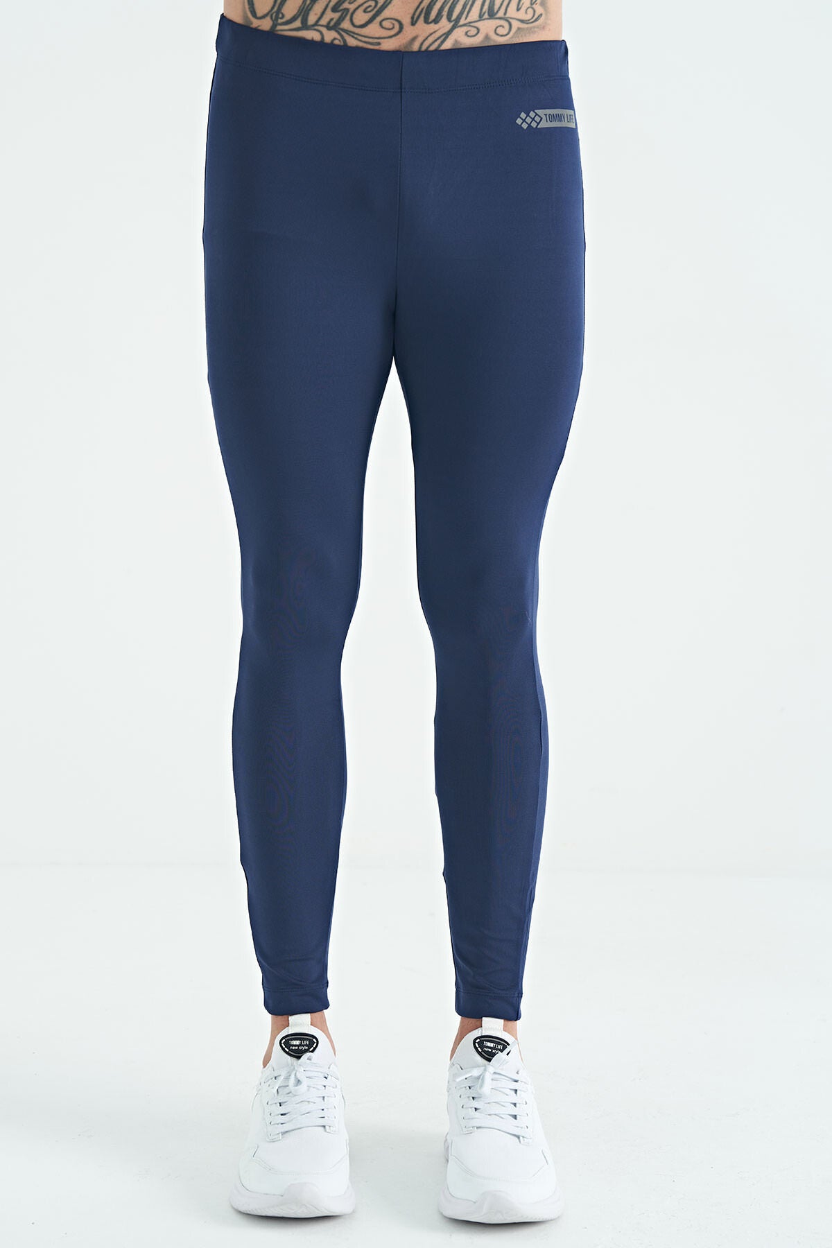 İndigo Logo Baskılı Yüksek Bel Slim Fit Aktif Spor Erkek Tayt - 84989