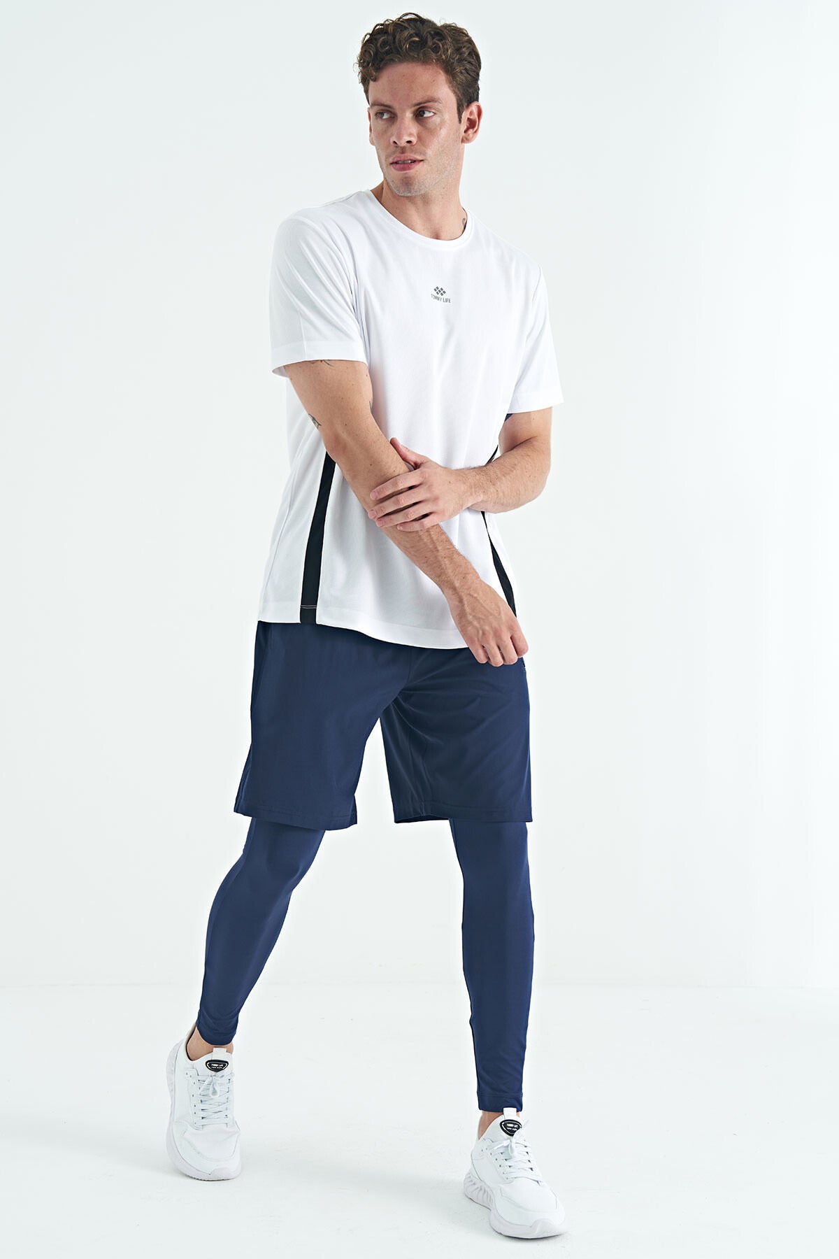 İndigo Logo Baskılı Yüksek Bel Slim Fit Aktif Spor Erkek Tayt - 84989