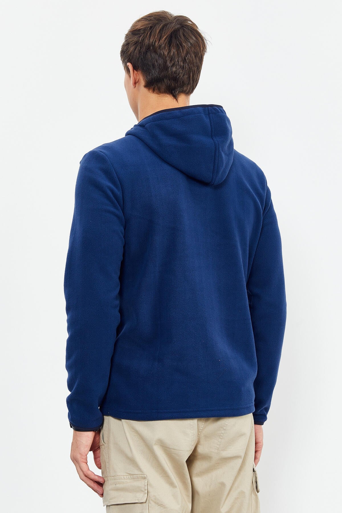 İndigo Nakışlı Yarım Fermuar Kapüşonlu Standart Kalıp Erkek Polar Sweatshirt - 87996