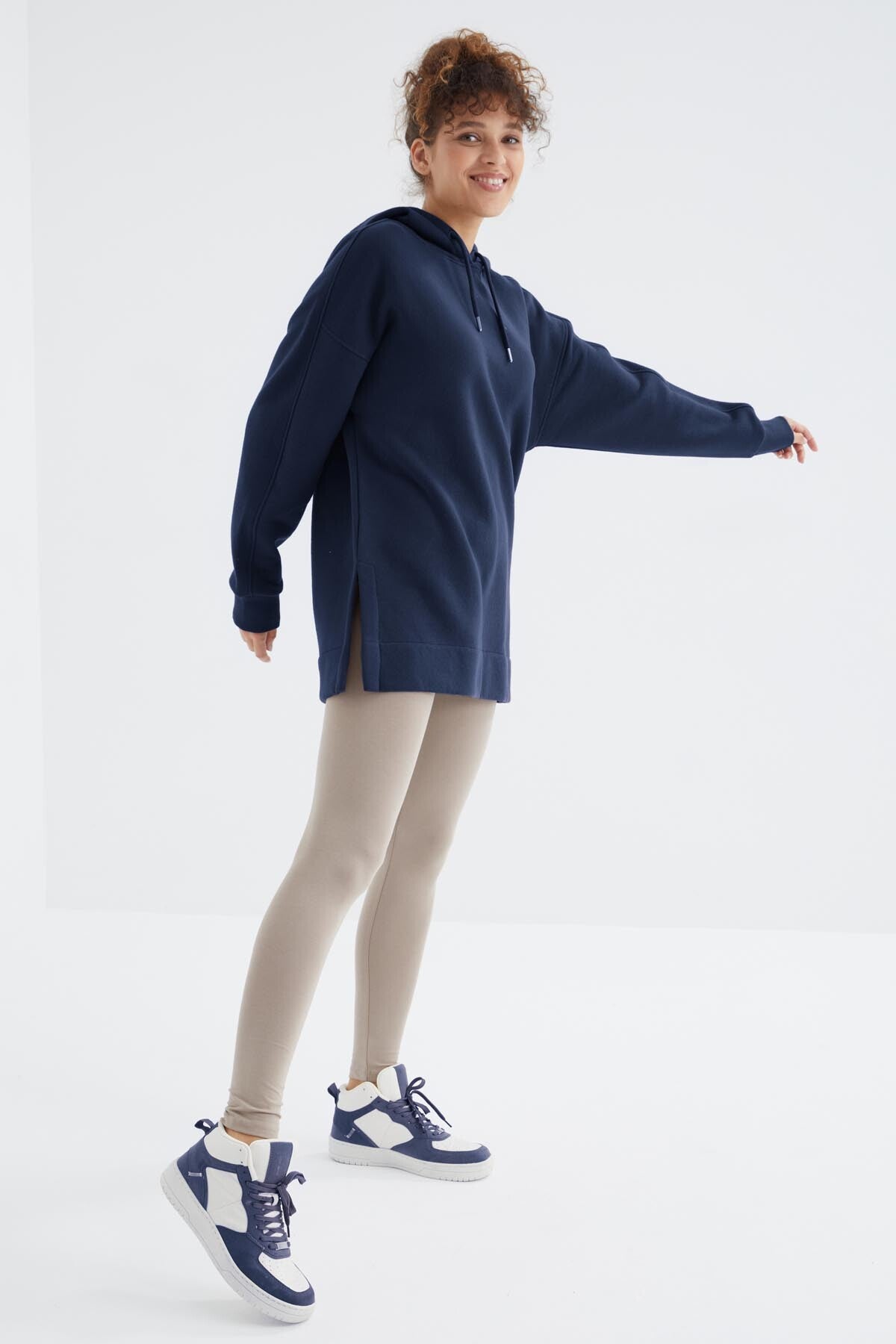 İndigo Reglan Kol Basic Kapüşonlu Oversize Sweatshirt Tunik - 97242