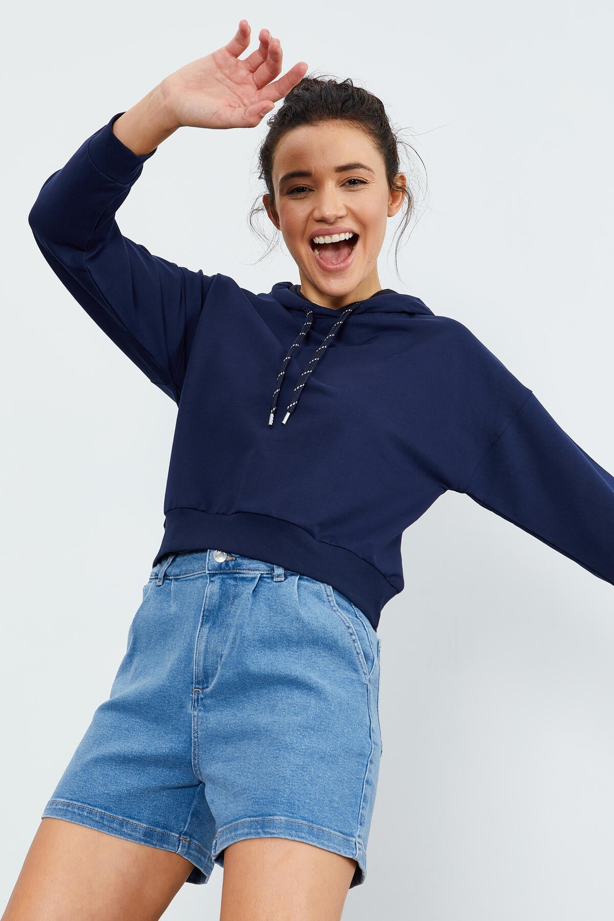 İndigo Uzun Kol Rahat Form Kapüşonlu Kadın Sweatshirt - 97115