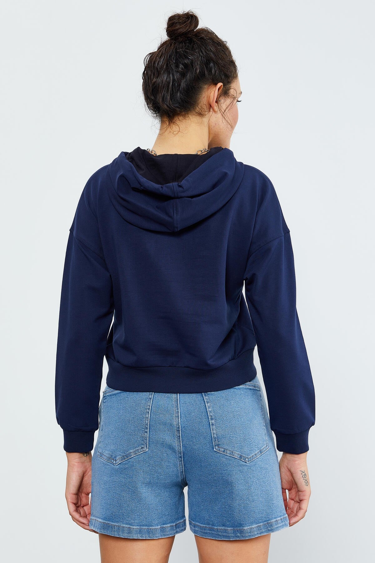 İndigo Uzun Kol Rahat Form Kapüşonlu Kadın Sweatshirt - 97115