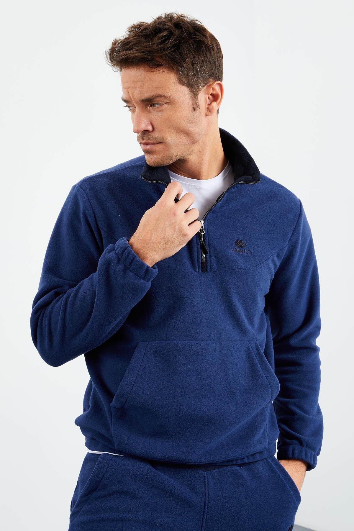 İndigo Yarım Fermuar Dik Yaka Lastik Paça Polar Erkek Eşofman Takımı - 85159
