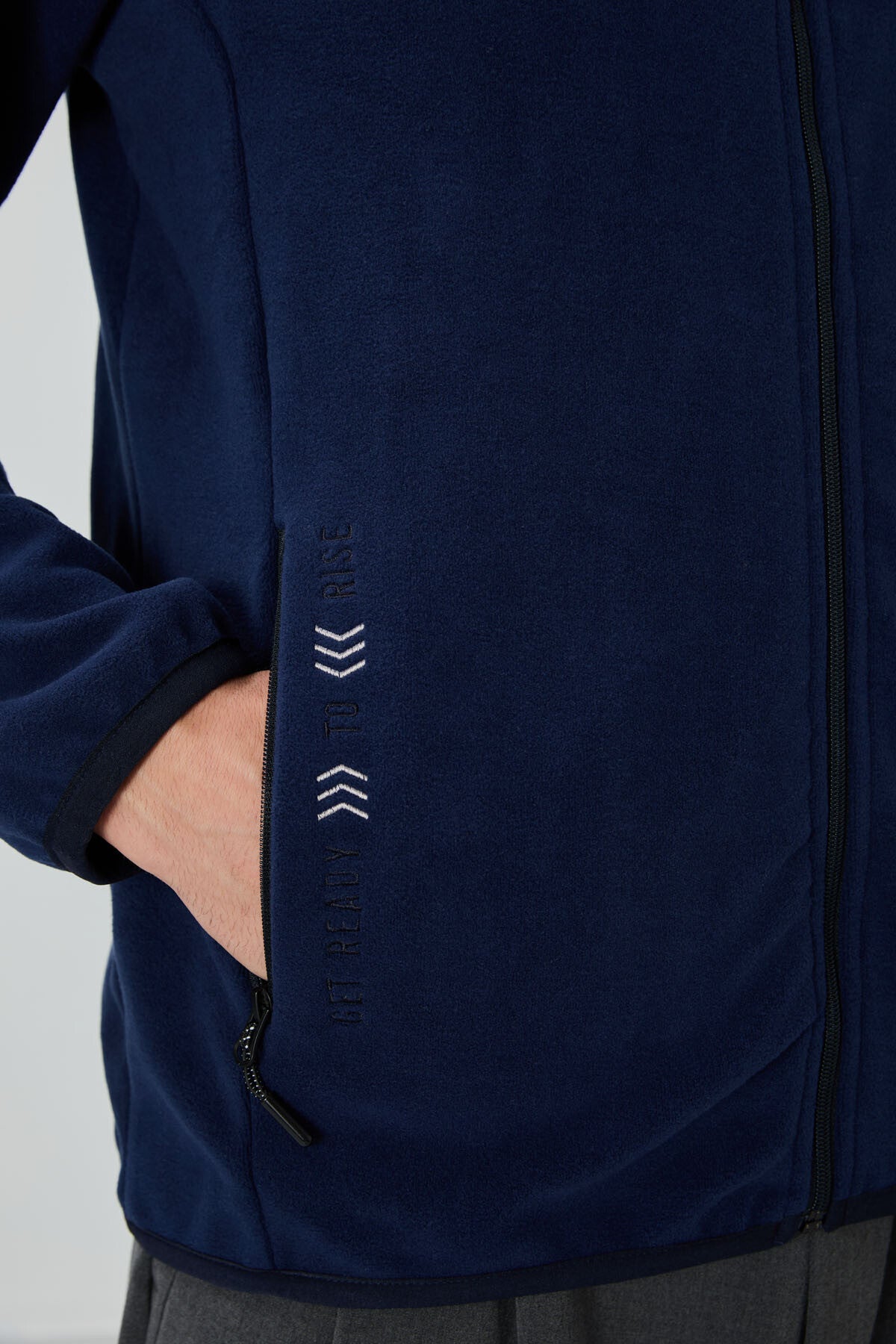 İndigo Yazı Nakışlı Dik Yaka Fermuarlı Standart Kalıp Erkek Sweatshirt Polar - 87992